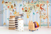 3D World Map Cartoon Animal Wall Mural Wallpaper WJ 6722- Jess Art Decoration