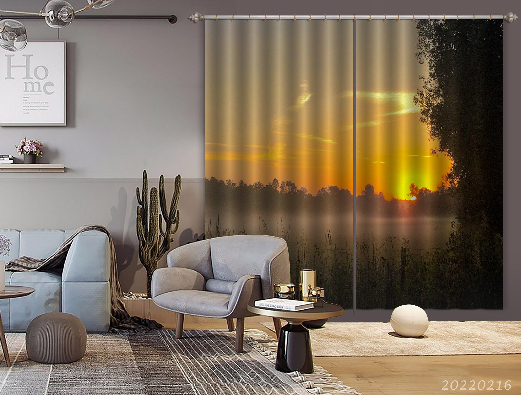 3D Woods Tall Grass Fog Sunrise Scenery Curtains and Drapes GD 2003- Jess Art Decoration