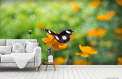 3D Yellow Floral Green Leaf Butterfly Wall Mural Wallpaper LQH 27- Jess Art Decoration
