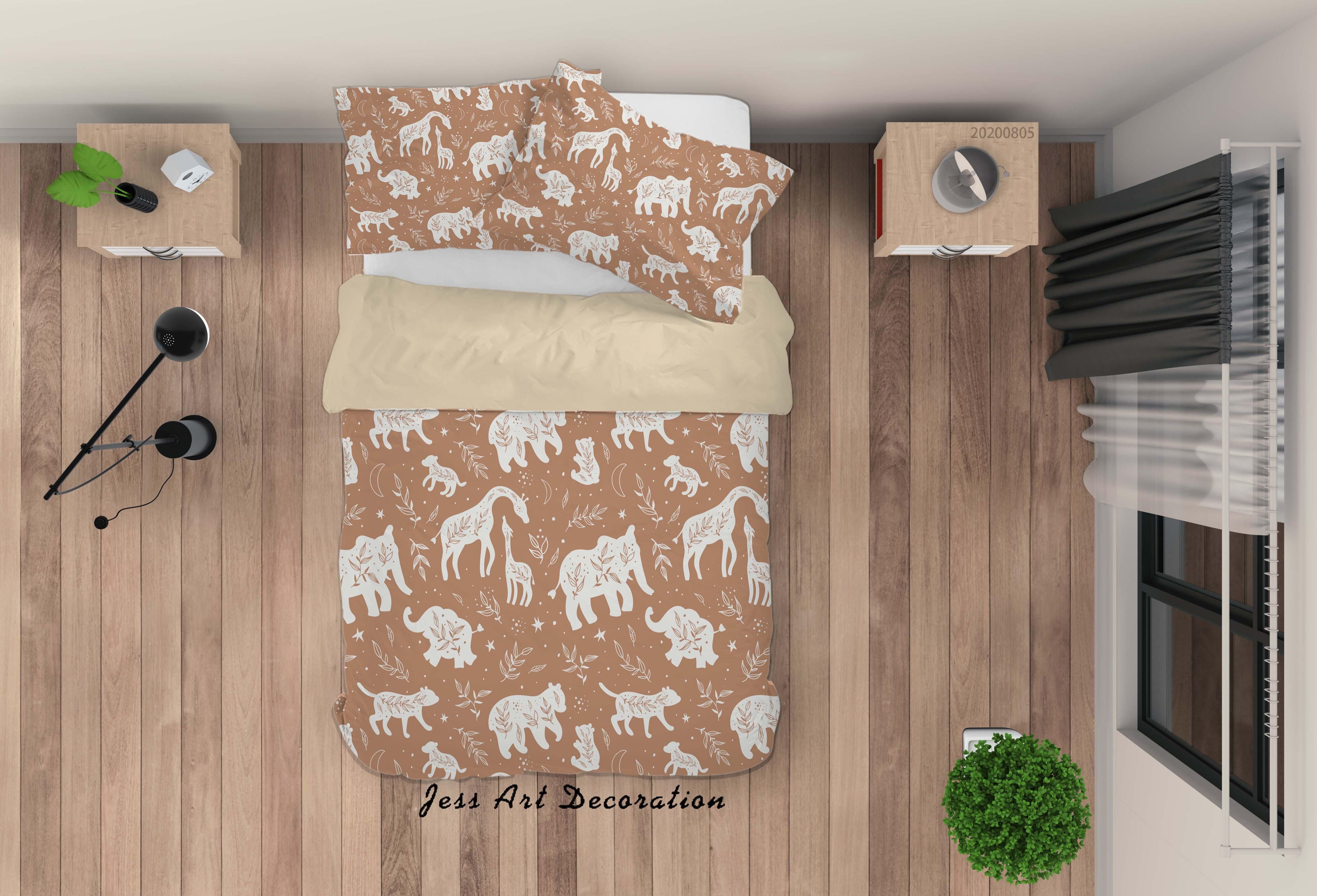 3D Plant Pattern Elephant Animal Brown Quilt Cover Set Bedding Set Duvet Cover Pillowcases LXL 52- Jess Art Decoration