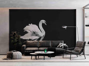 3D White Swan Black Background Wall Mural Wallpaper SWW1667- Jess Art Decoration