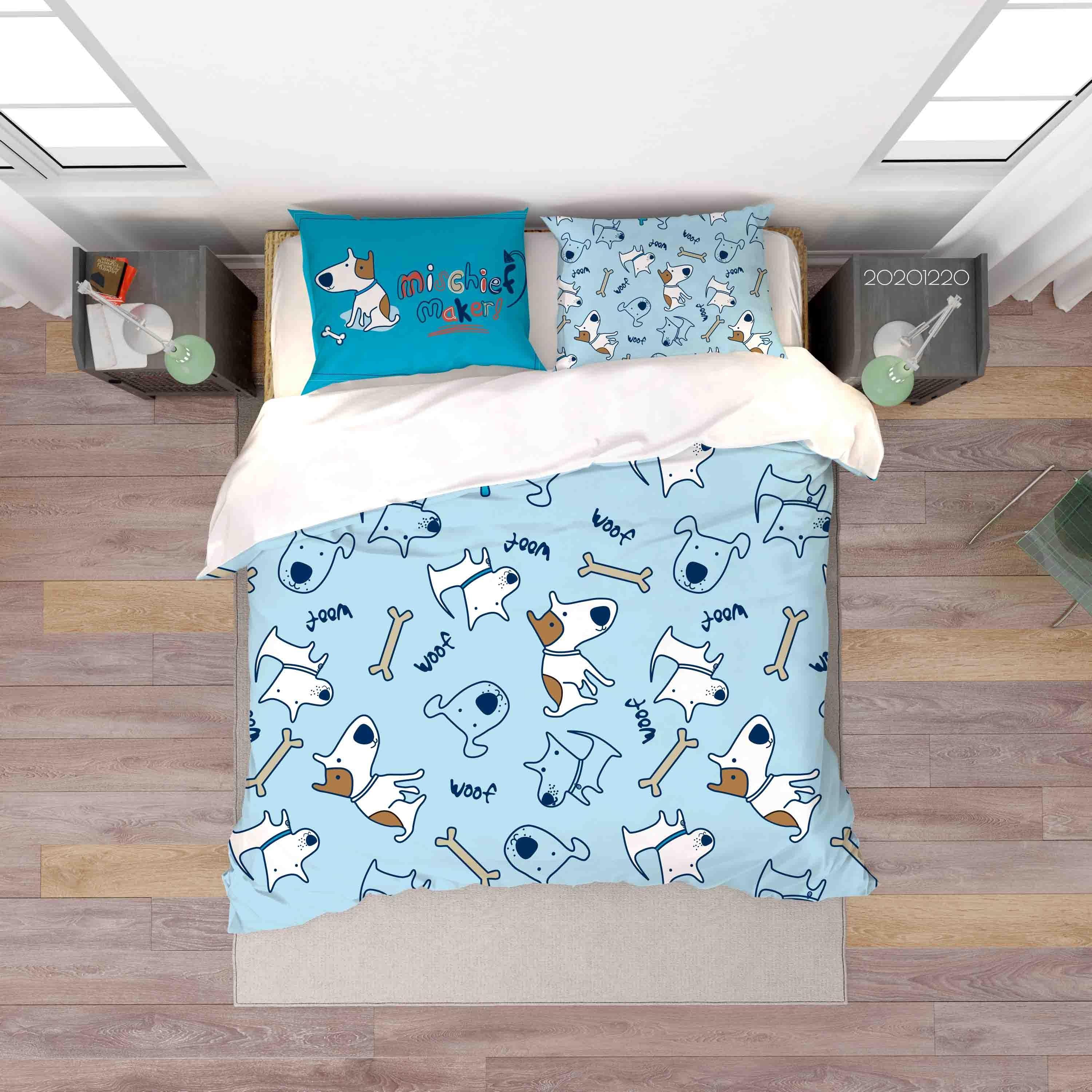 3D Hand Drawn Animal Dog Bone Blue Quilt Cover Set Bedding Set Duvet Cover Pillowcases 88- Jess Art Decoration