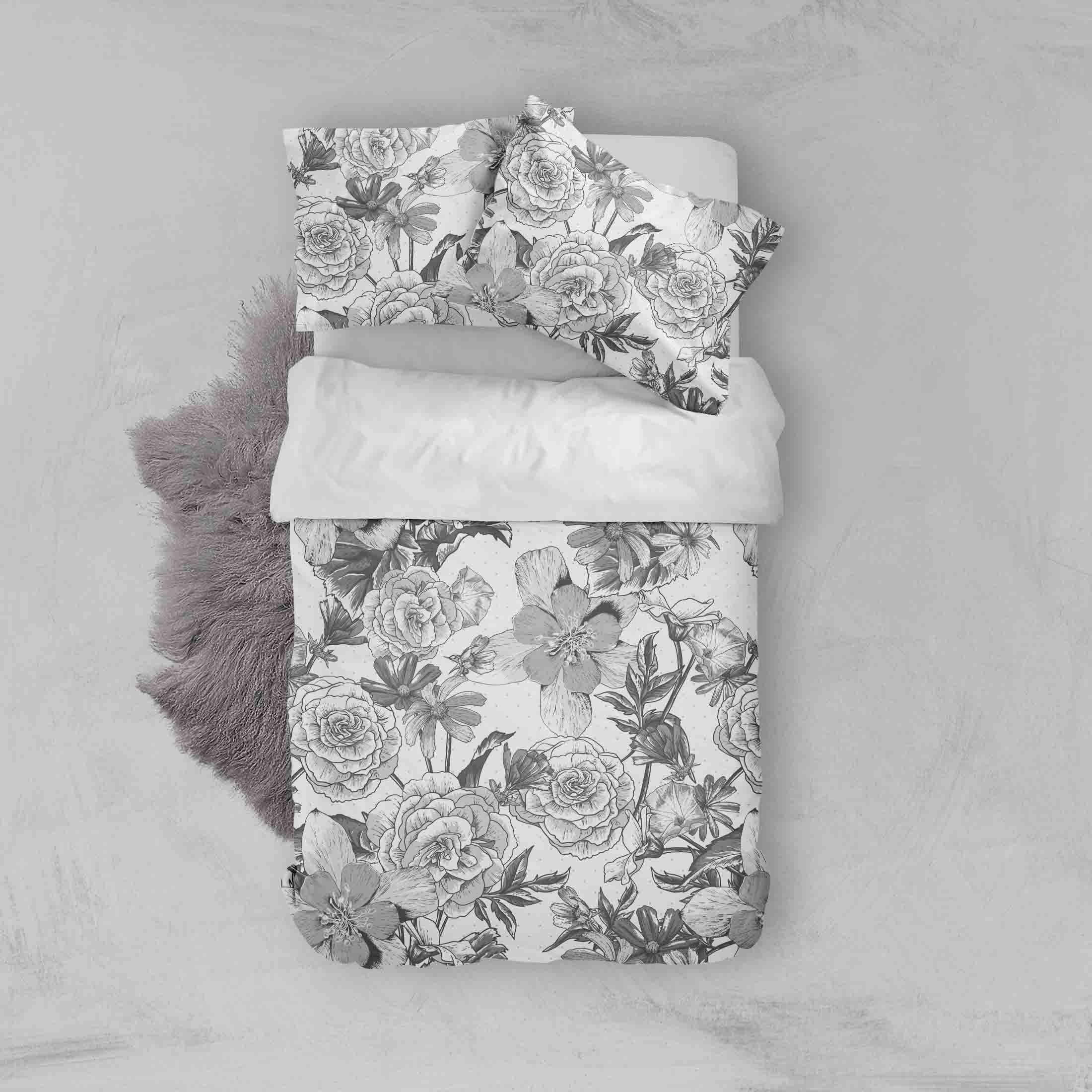 3D White Black Floral Quilt Cover Set Bedding Set Pillowcases 08- Jess Art Decoration