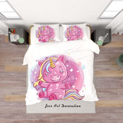3D White Pink Unicorn Quilt Cover Set Bedding Set Duvet Cover Pillowcases SF62- Jess Art Decoration