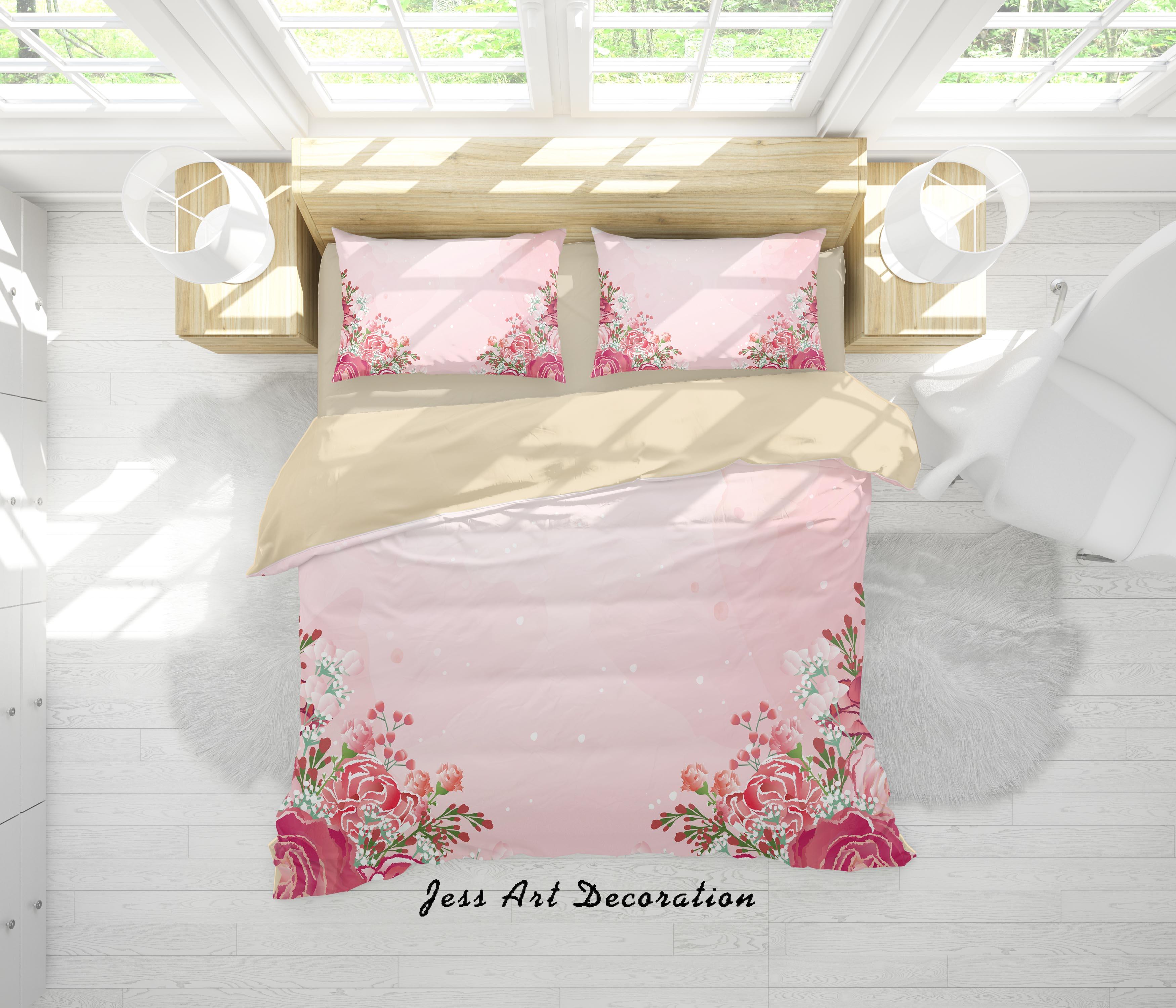 3D Watercolor Pink Flowers Quilt Cover Set Bedding Set Duvet Cover Pillowcases A324 LQH- Jess Art Decoration