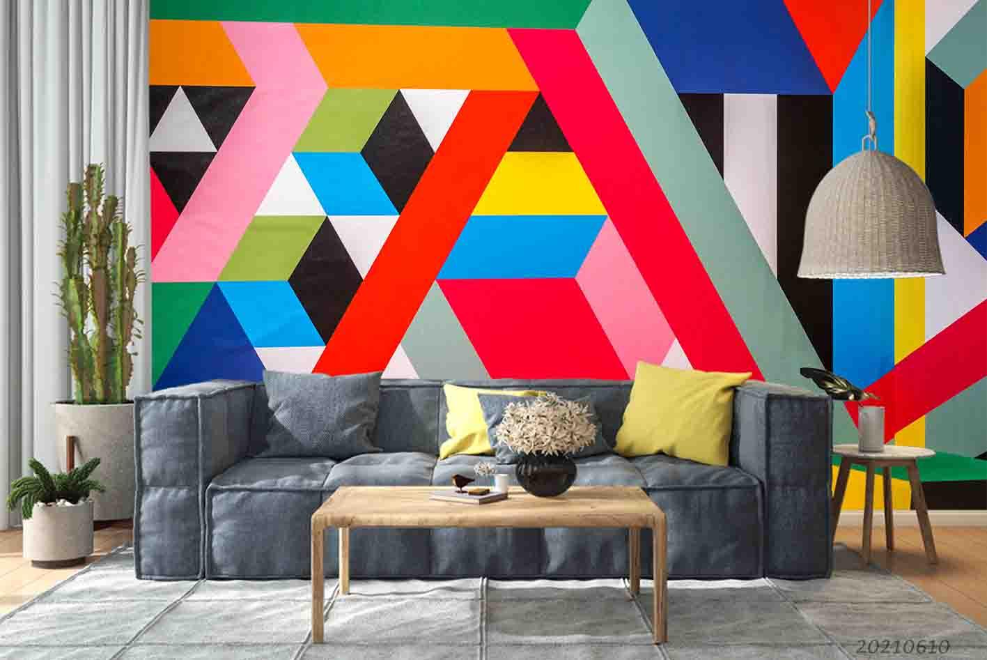 3D  Abstract Art Geometry Bright Color Wall Mural Wallpaper SWW1759- Jess Art Decoration