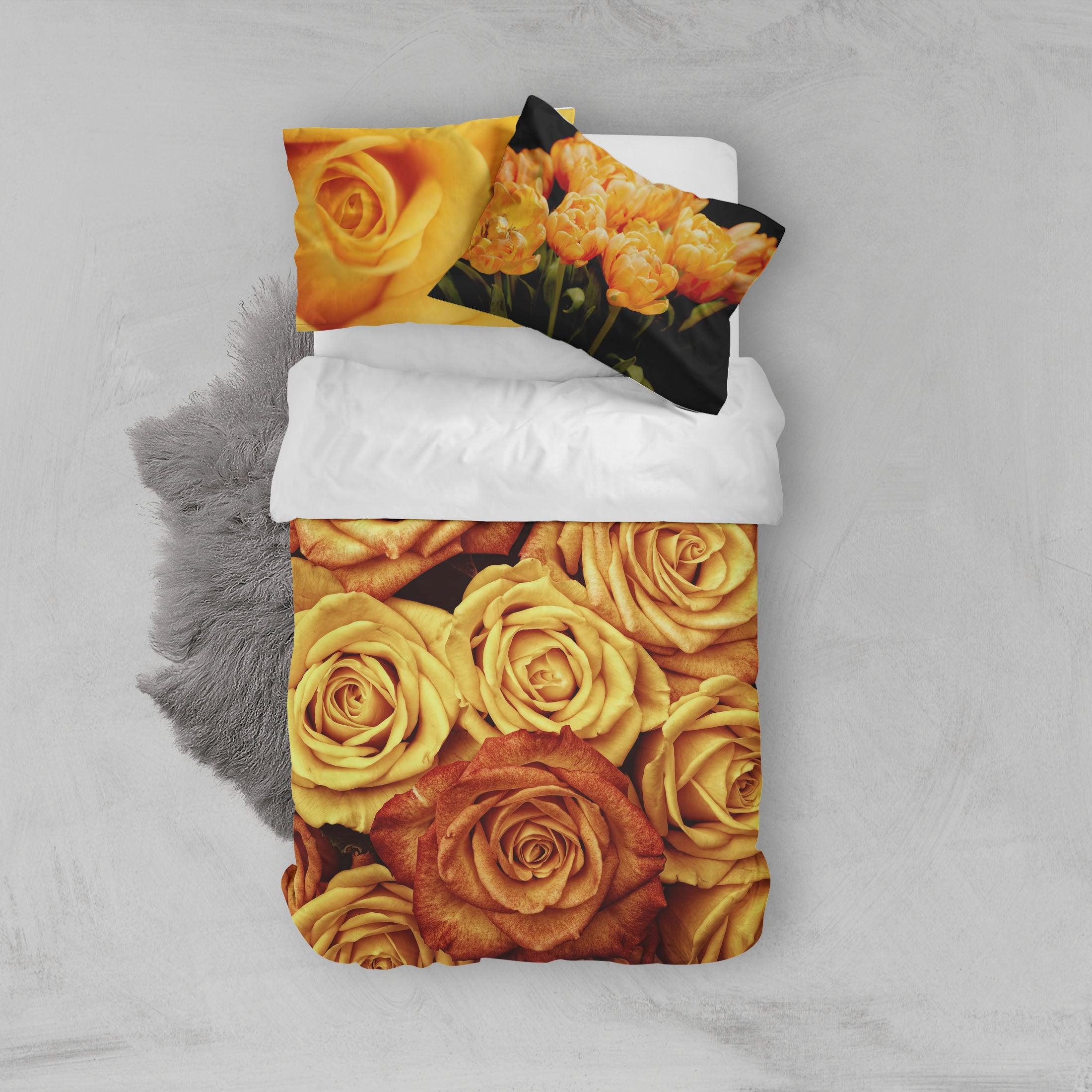 3D Yellow Rose Quilt Cover Set Bedding Set Pillowcases 21- Jess Art Decoration