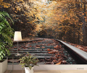 3D Autumn Forest Railroad Track Landscape Wall Mural Wallpaper LQH 40- Jess Art Decoration