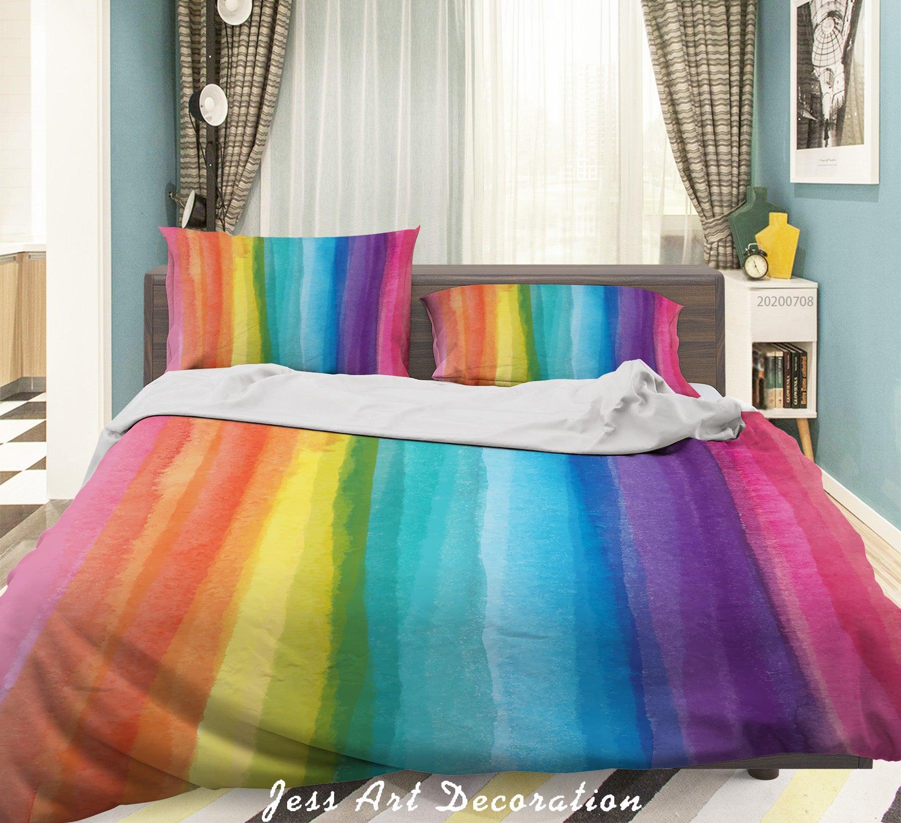 3D Watercolor Gradient Rainbow Quilt Cover Set Bedding Set Duvet Cover Pillowcases SF12- Jess Art Decoration