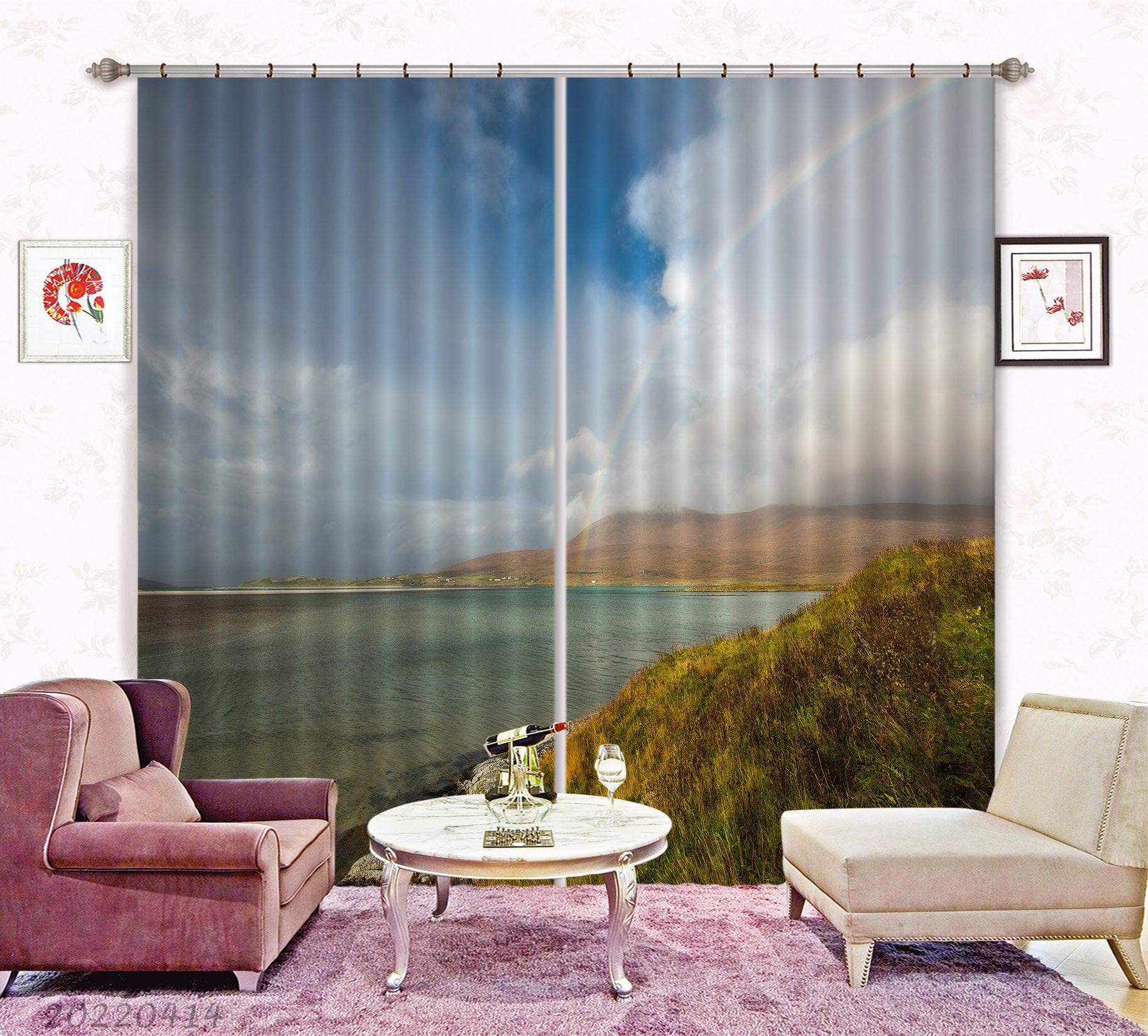 3D Landscape Ocean Coast Hill Sky Rainbow Curtains and Drapes GD 4159- Jess Art Decoration