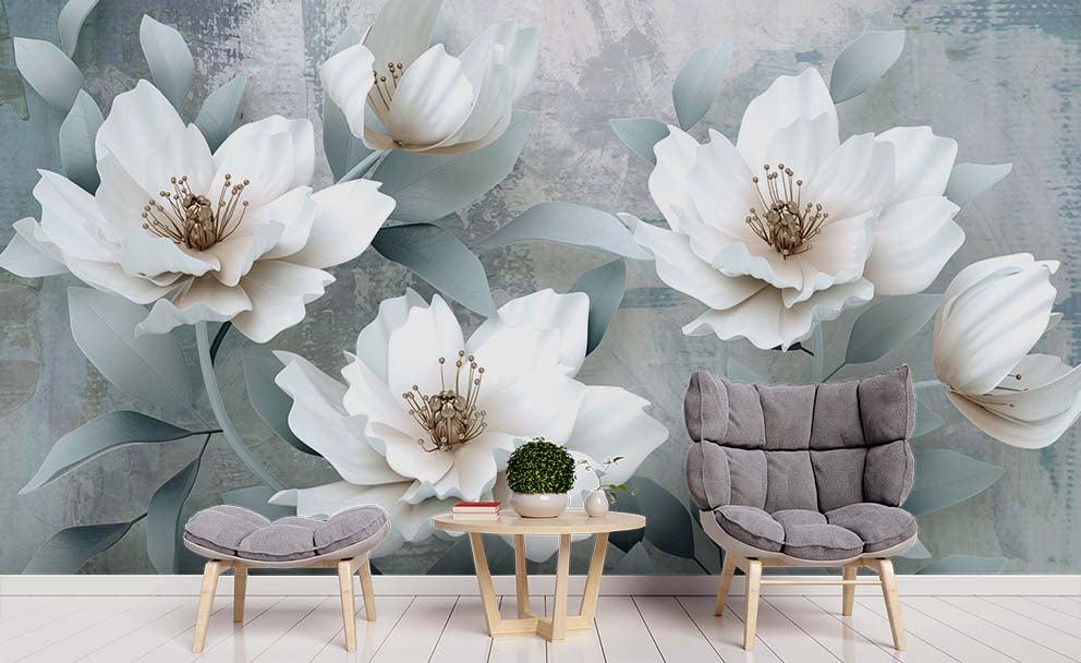 3D Watercolor White Floral Wall Mural Wallpaper 76- Jess Art Decoration