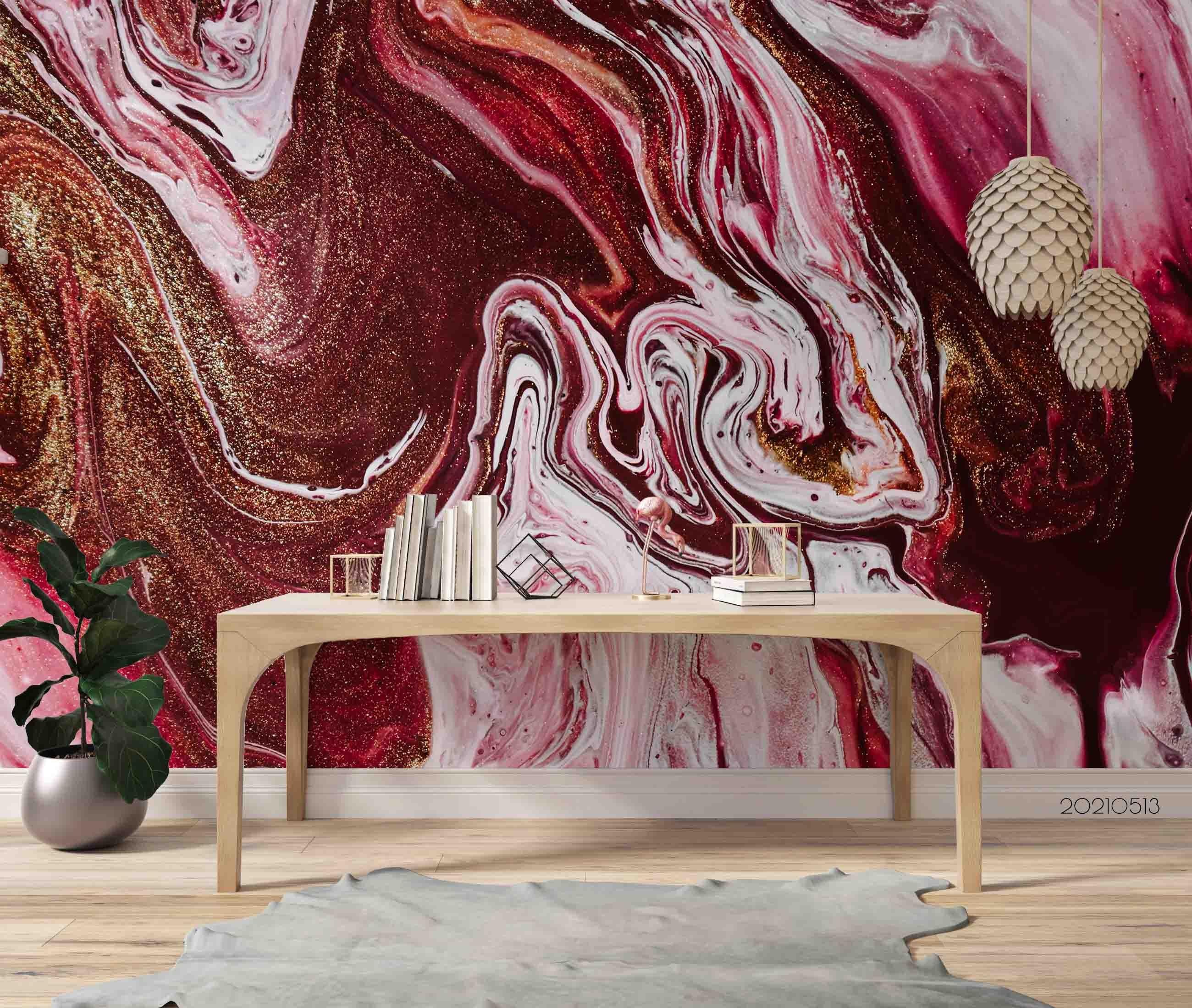 3D Pink Marble Swirl pink marble swirl texture wall mural wallpaper for dining room