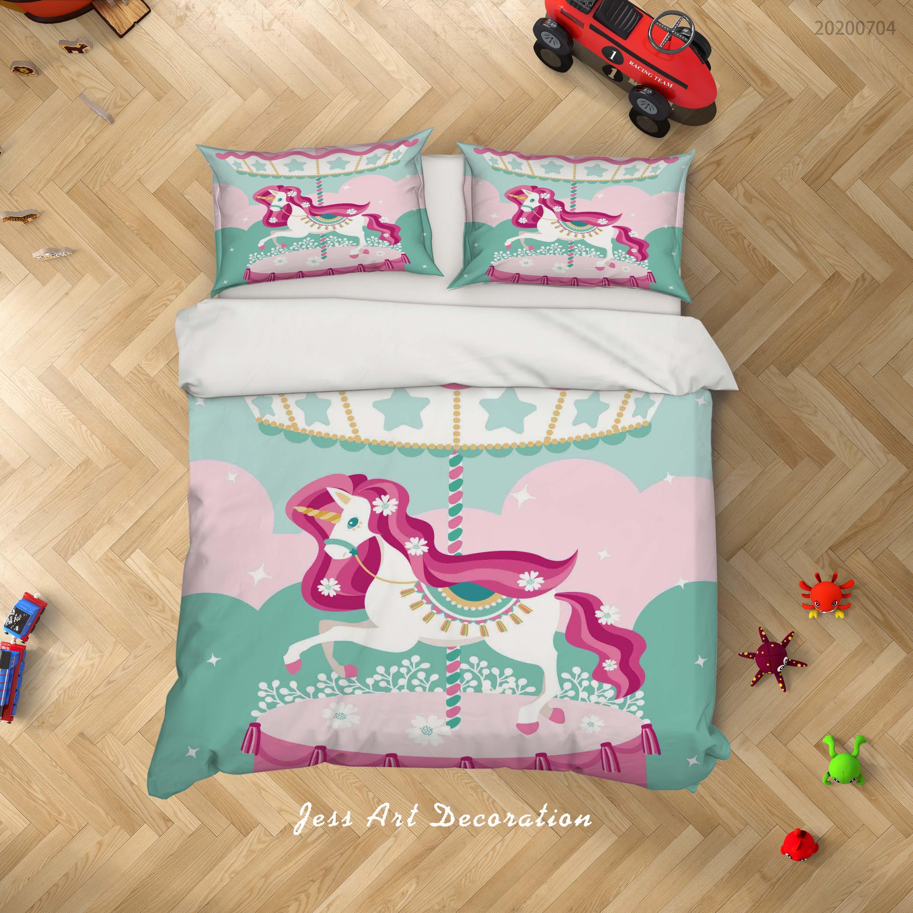 3D Carousel Unicorn Quilt Cover Set Bedding Set Duvet Cover Pillowcases SF138- Jess Art Decoration