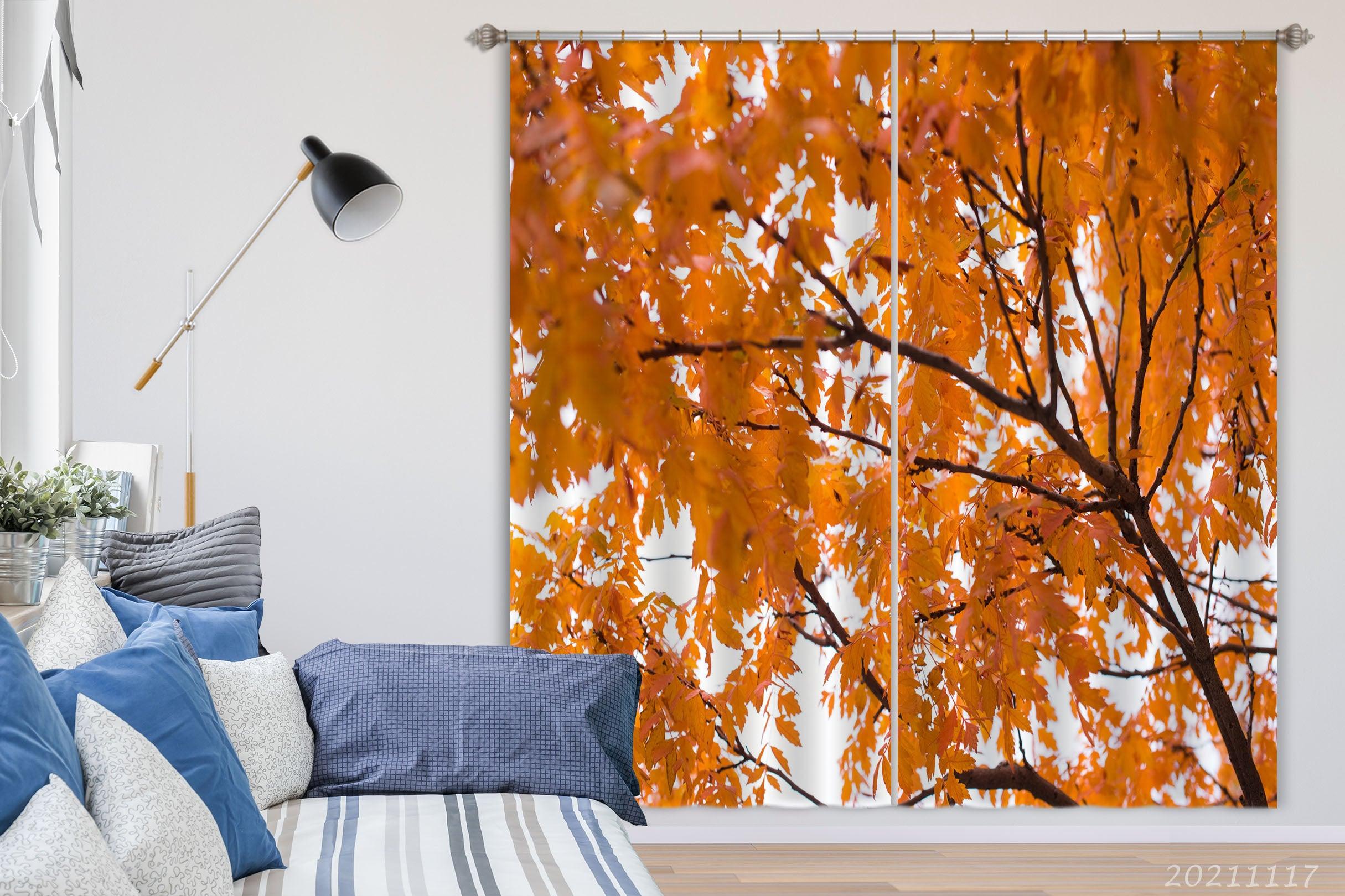 3D Autumn Maple Leaf Curtains and Drapes LQH 27- Jess Art Decoration