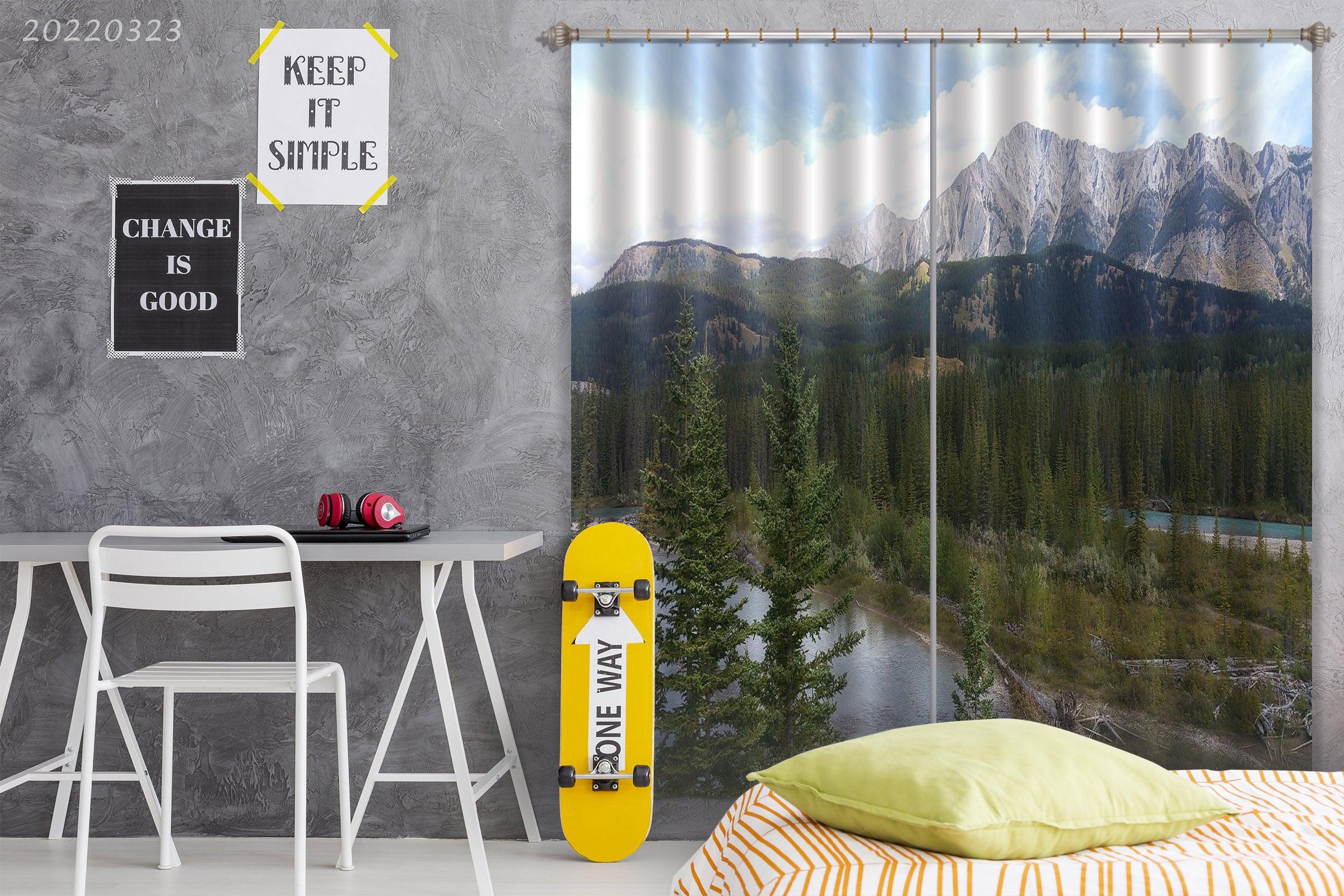 3D Woods River Mountain Landscape Curtains and Drapes GD 2618- Jess Art Decoration