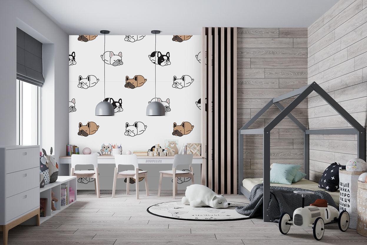 3D Cartoon Hand Drawn Bull Dog Animal Pattern Wall Mural Wallpaper LXL- Jess Art Decoration