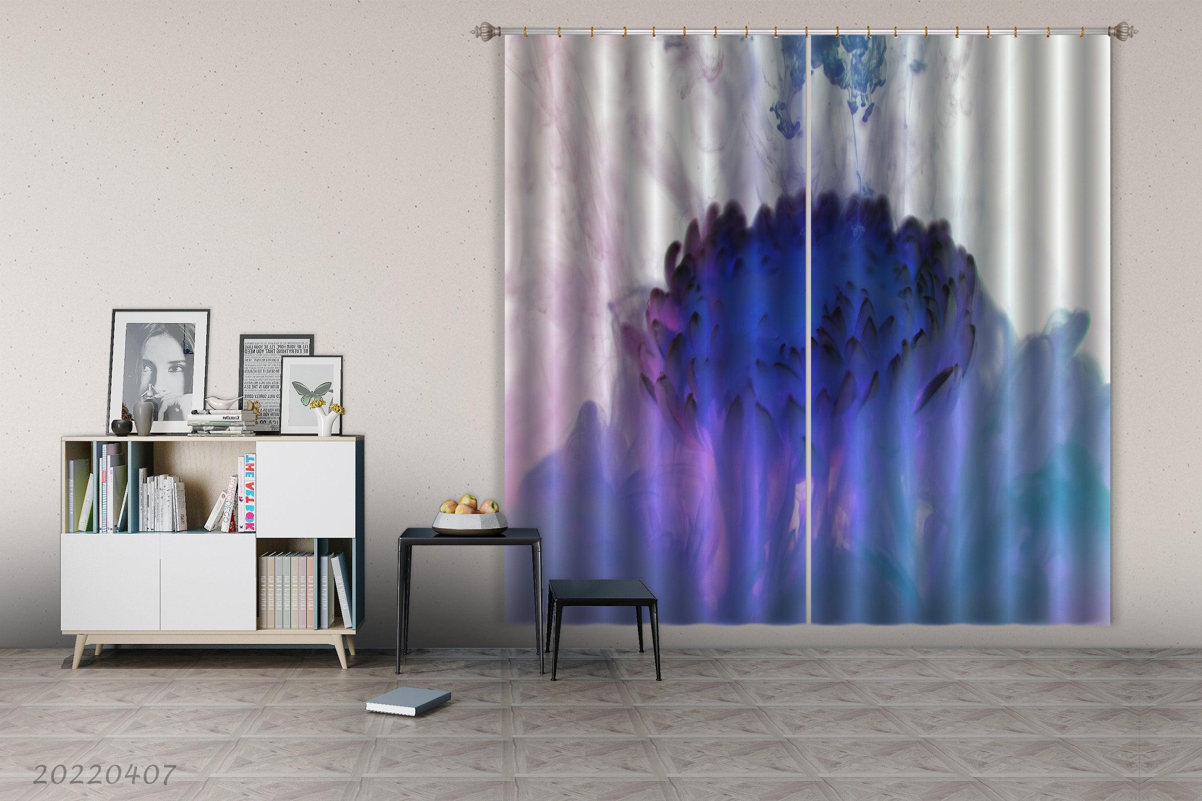 3D Abstract Blue Floral Texture Pattern Curtains and Drapes GD 3576- Jess Art Decoration