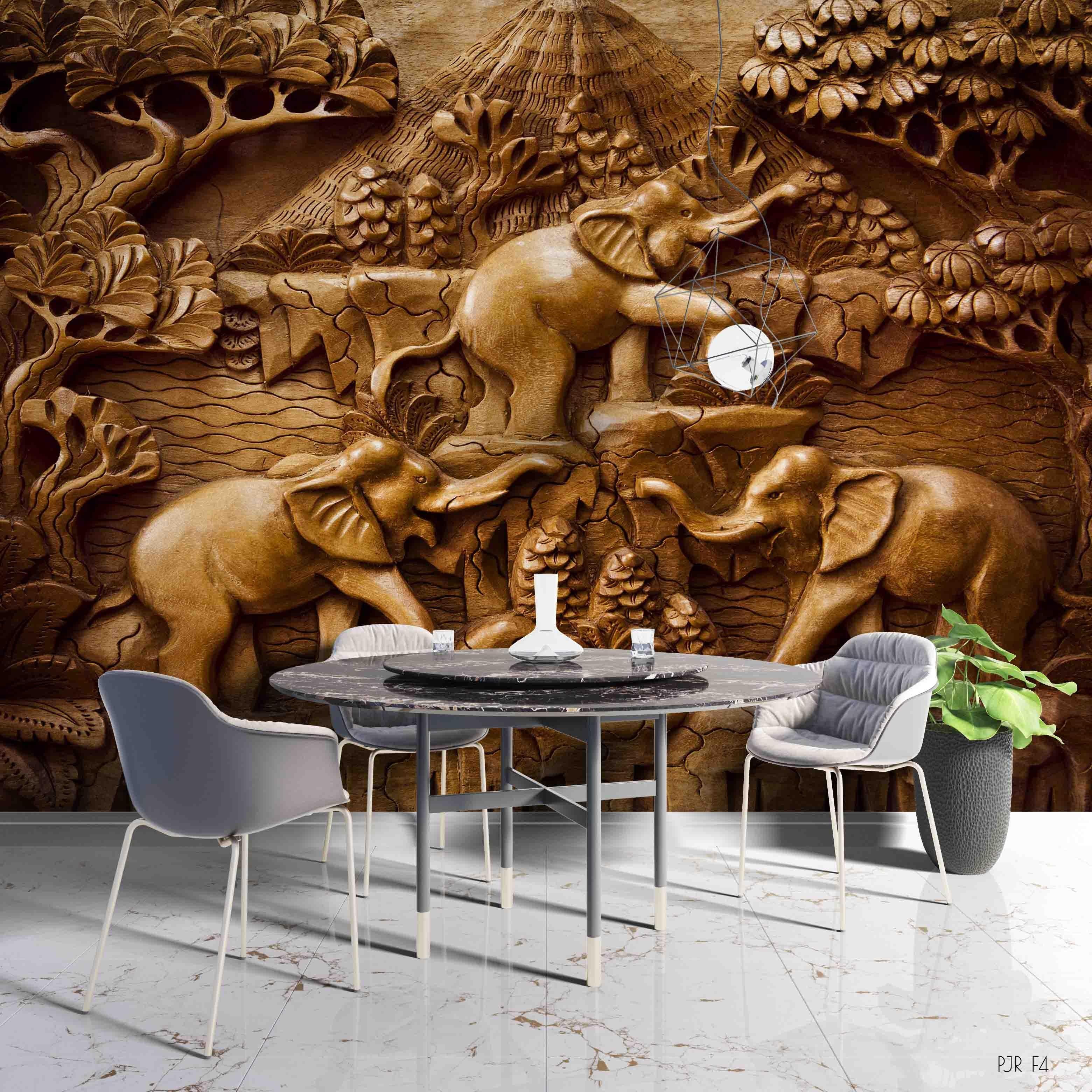 3D Sculpture Elephant Plant Wall Mural Wallpaper WJ 5269- Jess Art Decoration