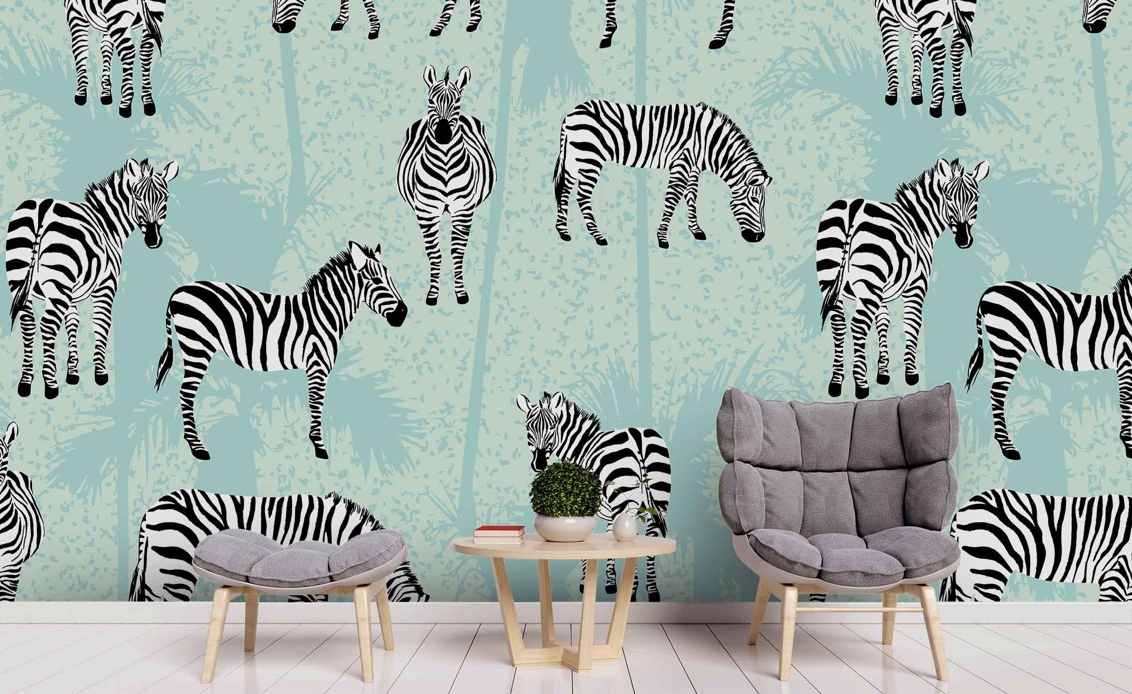 3D Zebra Coconut Tree Wall Mural Wallpaper 13 LQH- Jess Art Decoration