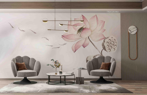 3D Chinese style Ink Lotus Fish Wall Mural Wallpaper 5149- Jess Art Decoration