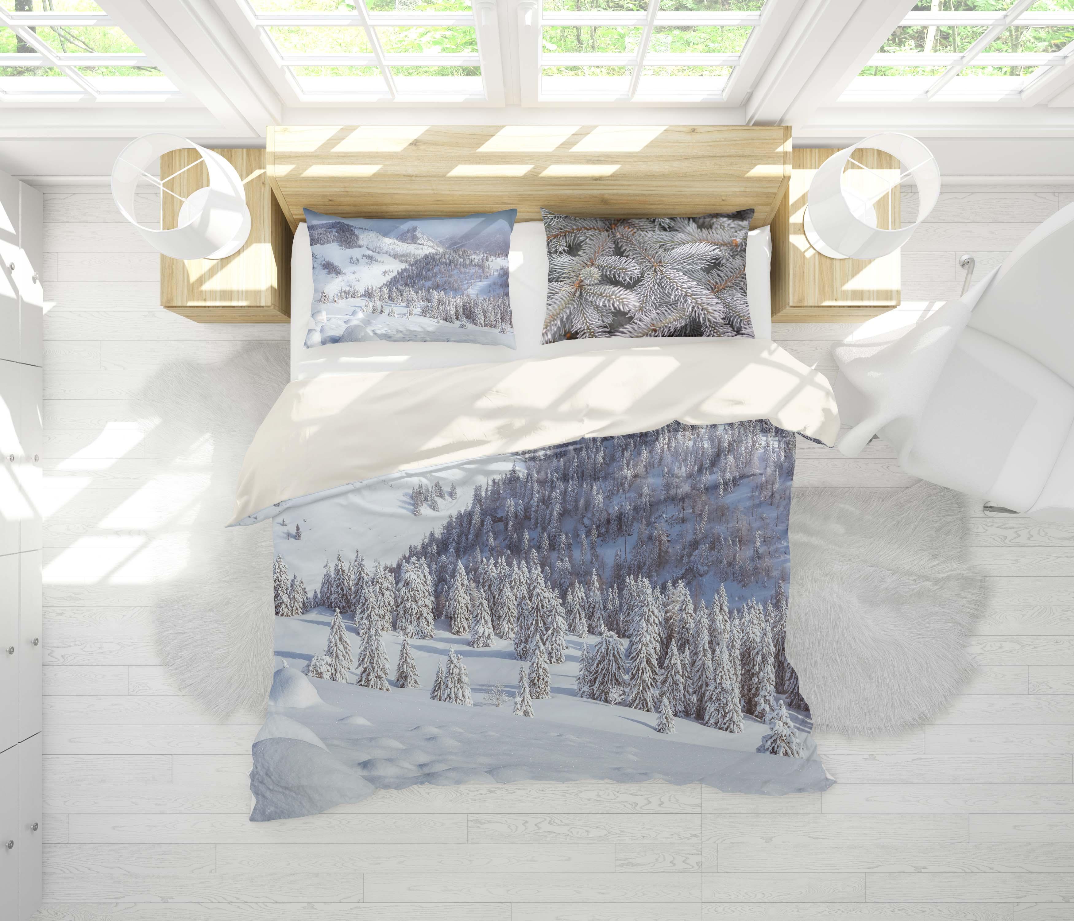 3D Winter Snow Pine Forest Quilt Cover Set Bedding Set Pillowcases 84- Jess Art Decoration