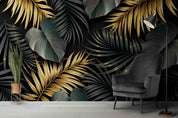 3D Tropical Plant Green Golden Leaf Wall Mural Wallpaper GD 3070- Jess Art Decoration