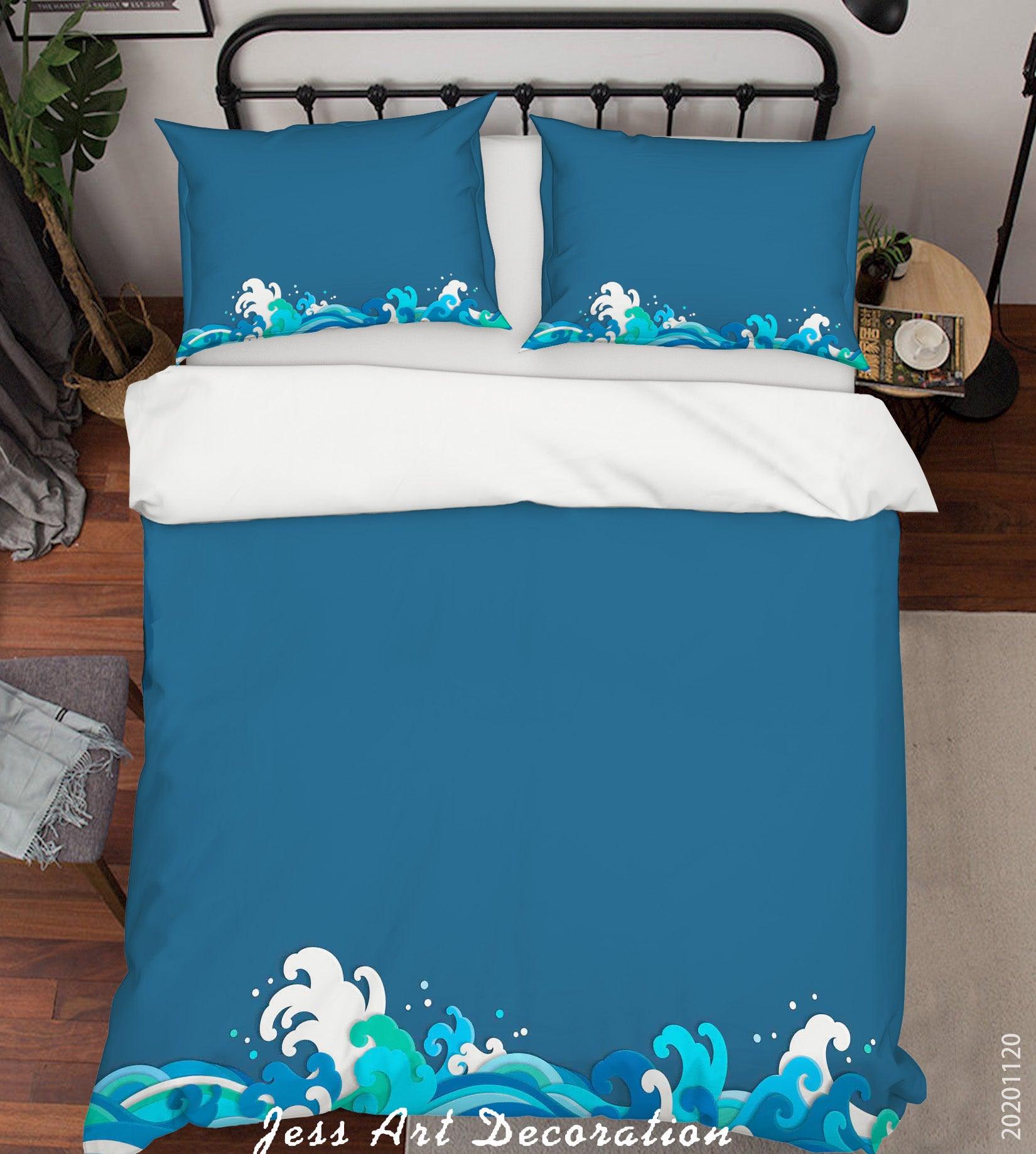 3D Abstract Blue Sea Wave Quilt Cover Set Bedding Set Duvet Cover Pillowcases LXL- Jess Art Decoration