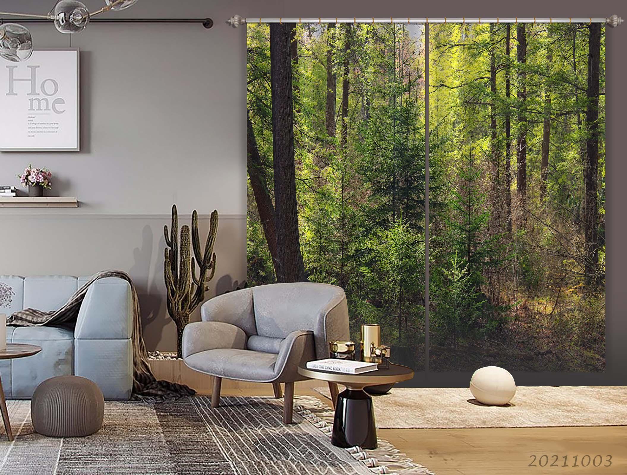 3D Green Forest Tree Nature Landscape Curtains and Drapes LQH 29- Jess Art Decoration