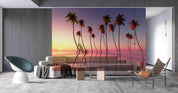 3D Coconut Tree Sunrise Sea Pink Wall Mural Wallpaper GD 2527- Jess Art Decoration