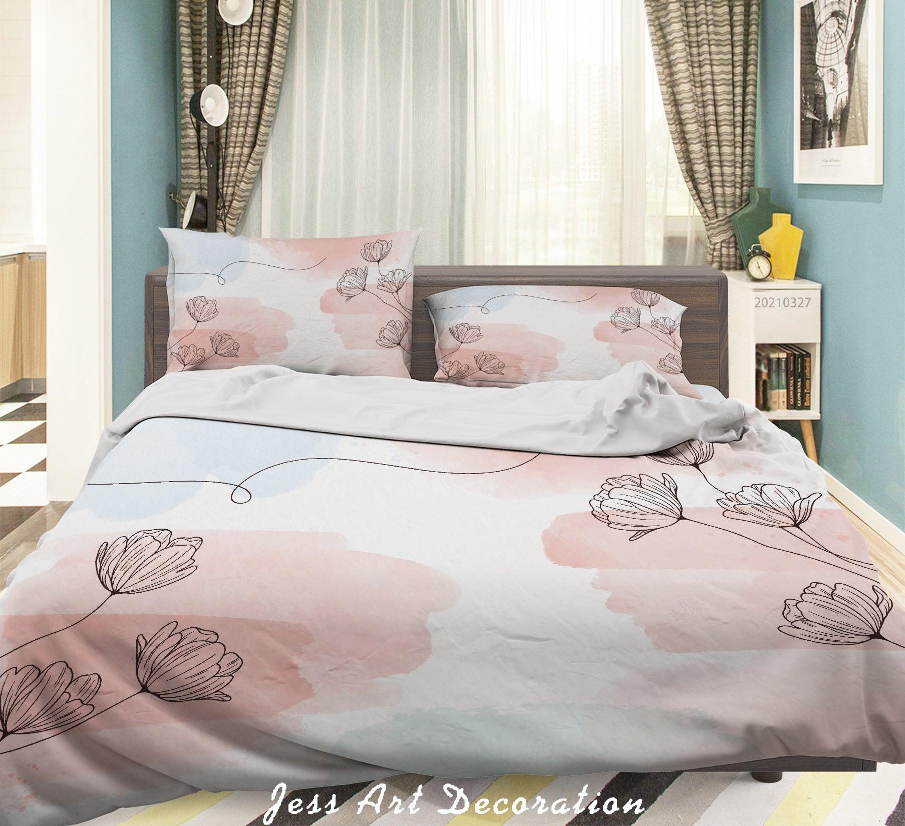 3D Watercolor Pink Floral Quilt Cover Set Bedding Set Duvet Cover Pillowcases 18- Jess Art Decoration