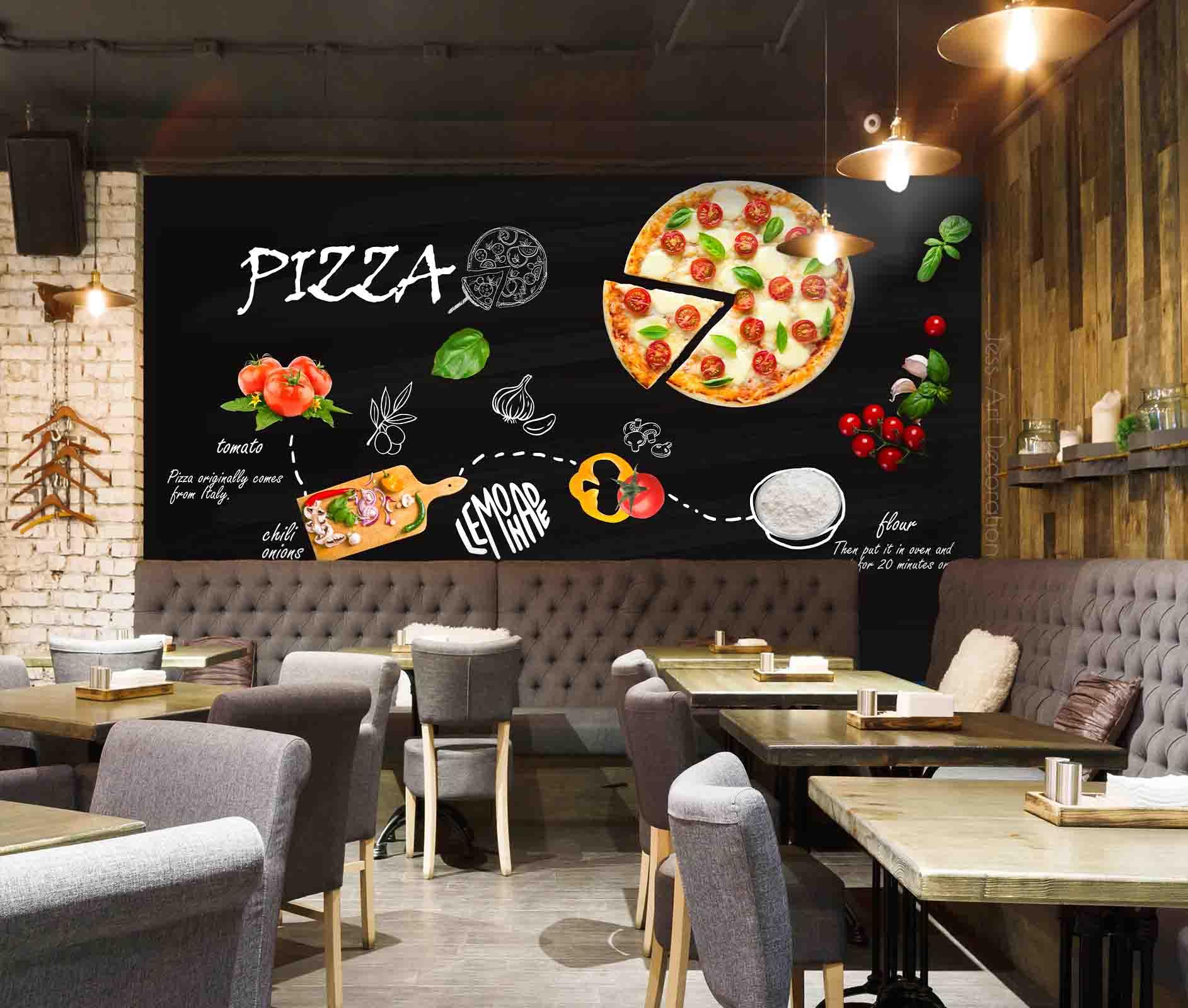 3D Blackboard Pizza Wall Mural Wallpaper sww 77- Jess Art Decoration