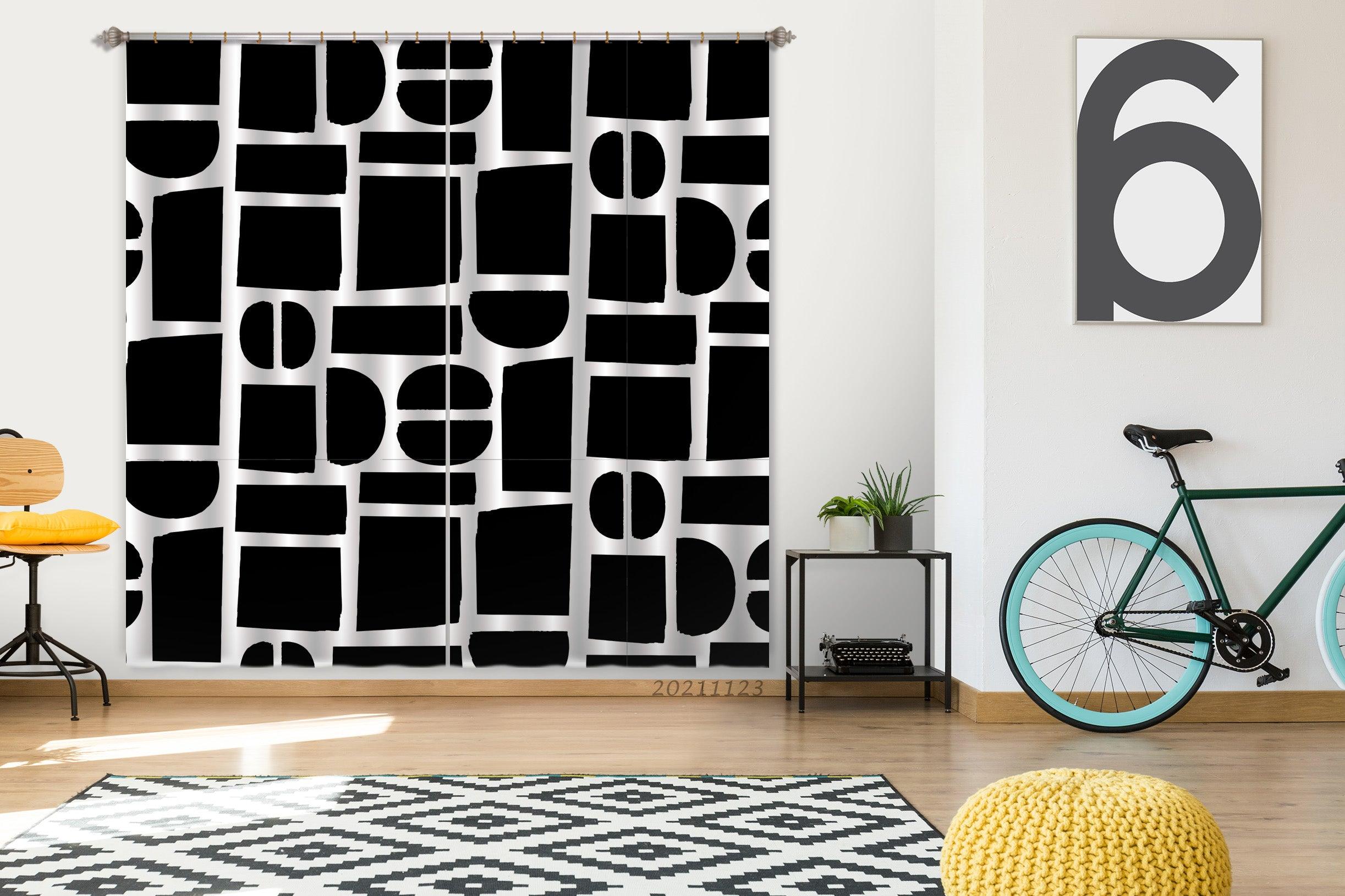 3D Abstract Black Geometric Graphic Curtains and Drapes LQH 30- Jess Art Decoration