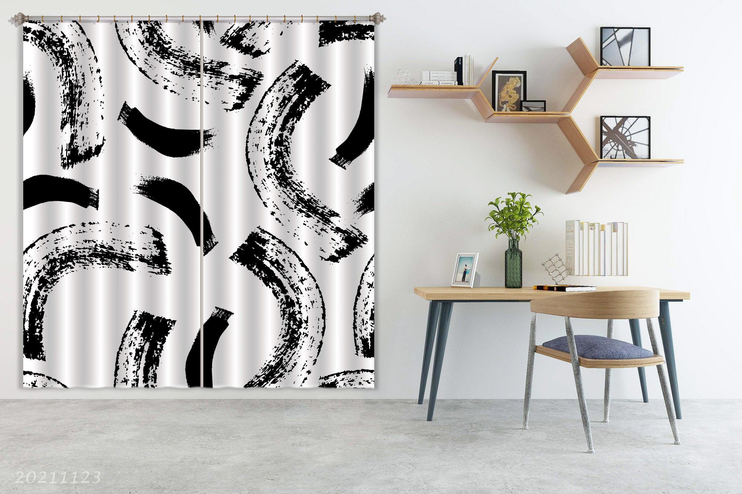 3D Abstract Black Geometry Curtains and Drapes LQH 34- Jess Art Decoration