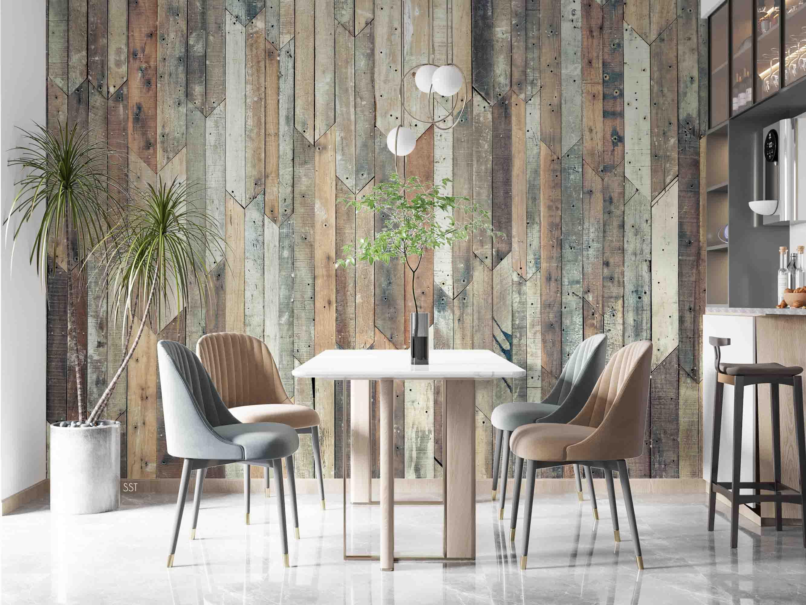 3D Rustic Wooden Planks rustic vertical wood plank texture wall mural wallpaper for dining room