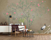 3D Pink Flower Tree Crane Wall Mural Wallpaper A265 LQH- Jess Art Decoration
