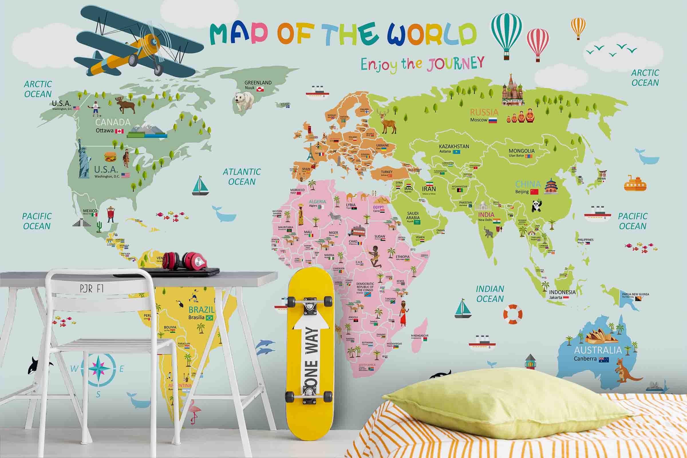 3D World Map Kids Wall Mural Wallpaper LQH 78- Jess Art Decoration