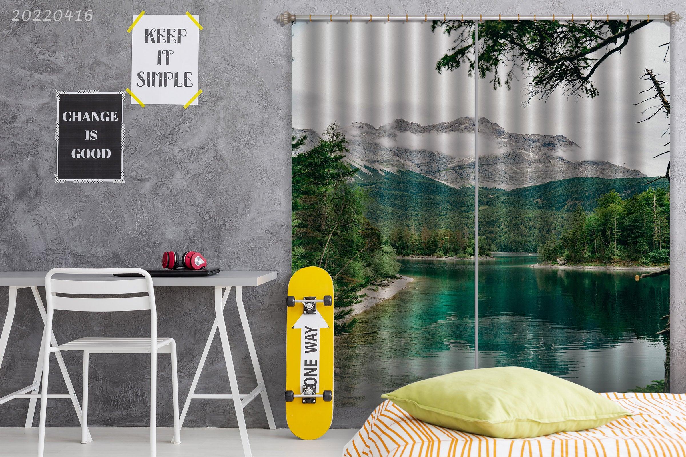 3D Landscape Mountain Forest Green Trees River Curtains and Drapes GD 4506- Jess Art Decoration