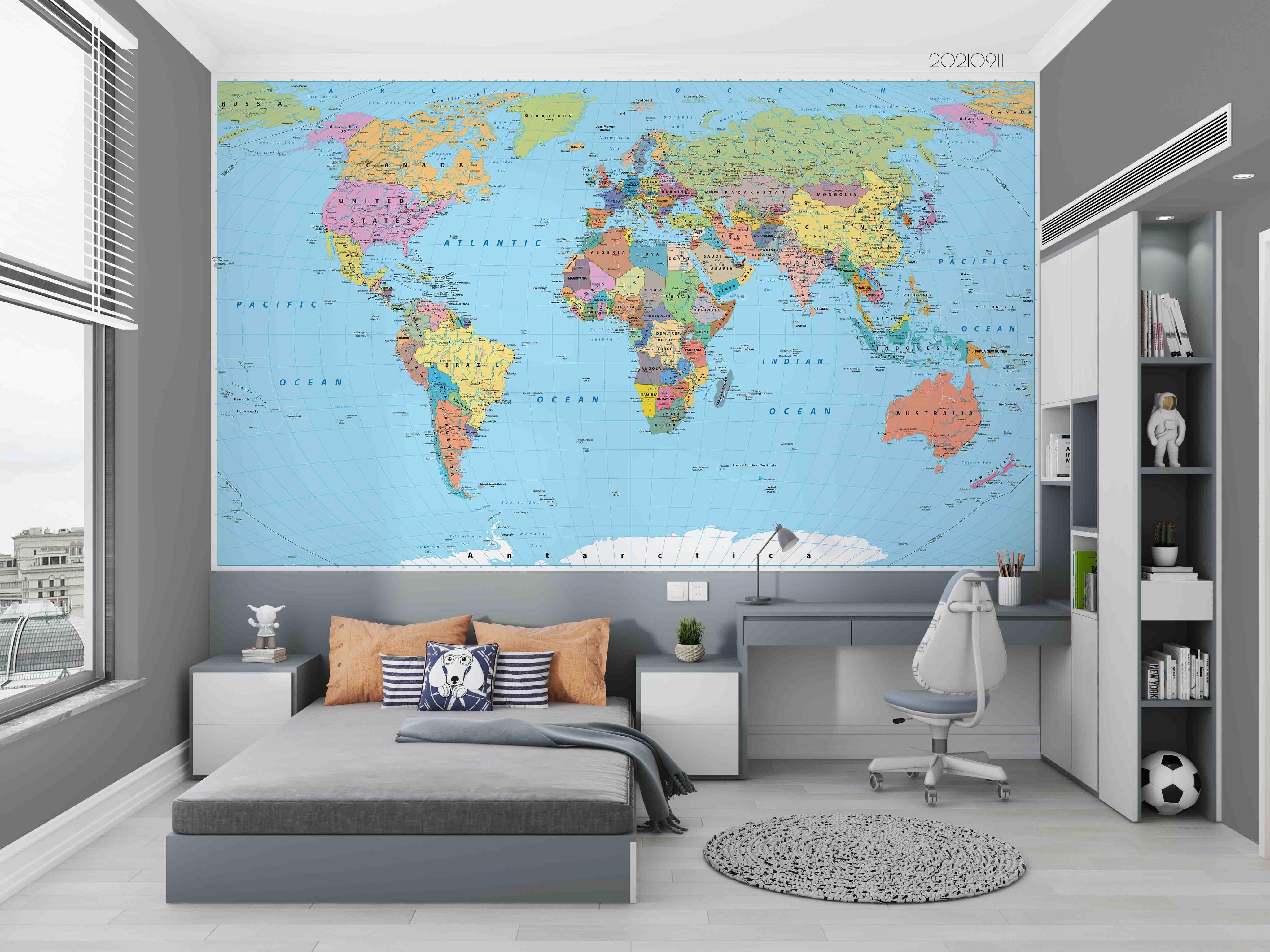 3D Blue World Map Wall Mural Wallpaper LQH 761- Jess Art Decoration