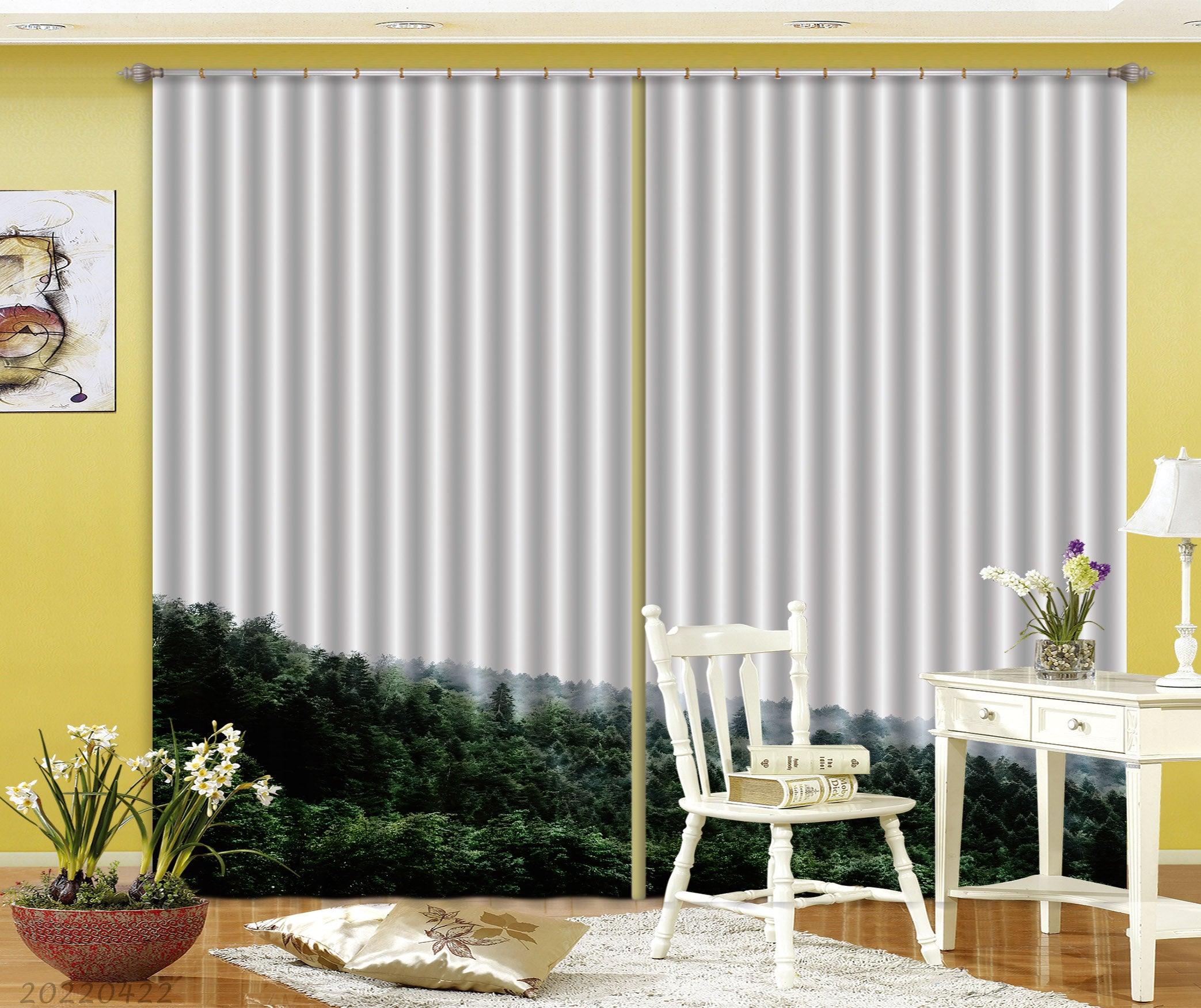 3D Landscape Mountain Forest Green Trees Fog Curtains and Drapes GD 4319- Jess Art Decoration