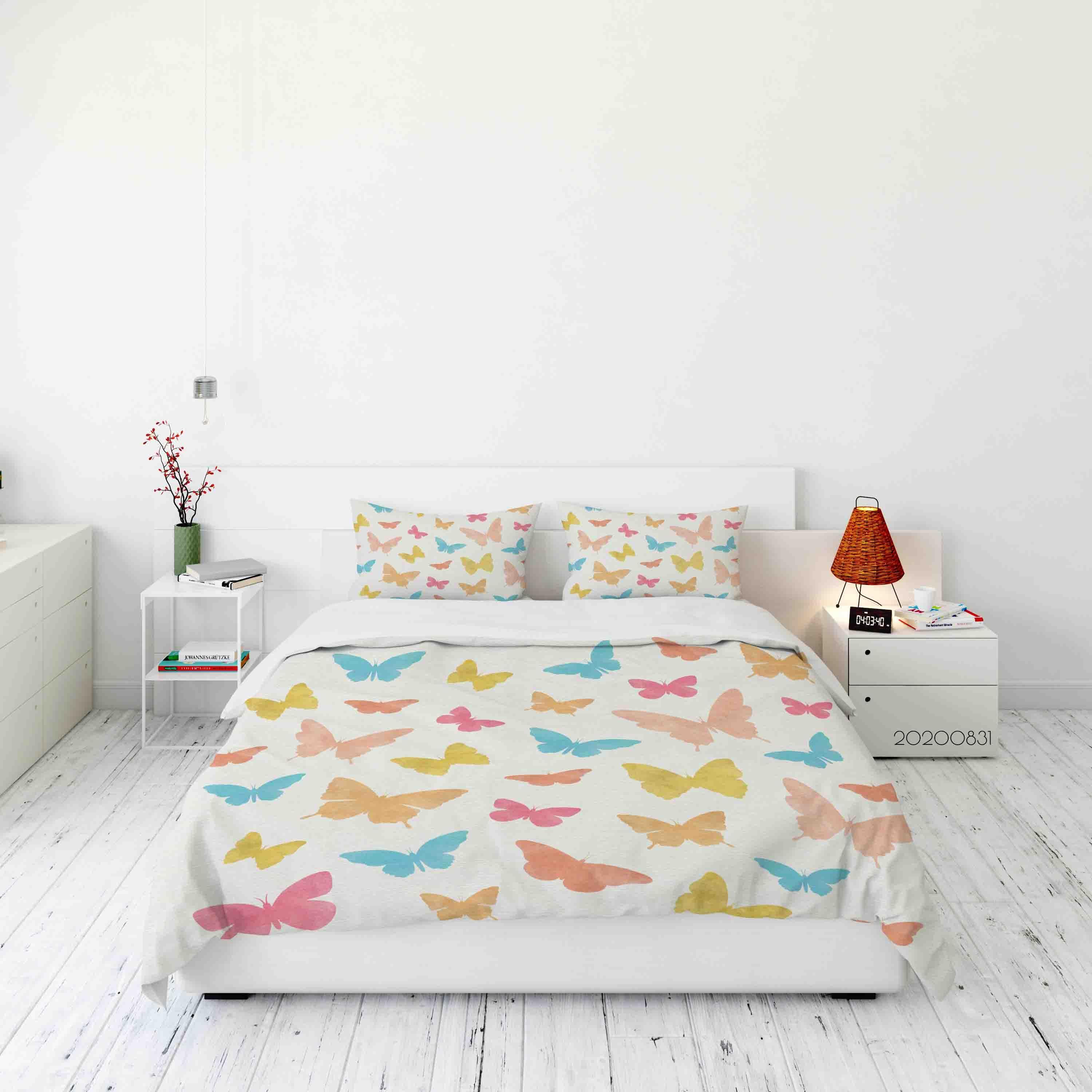 3D Colorful Butterflies Background Quilt Cover Set Bedding Set Duvet Cover Pillowcases WJ 3420- Jess Art Decoration