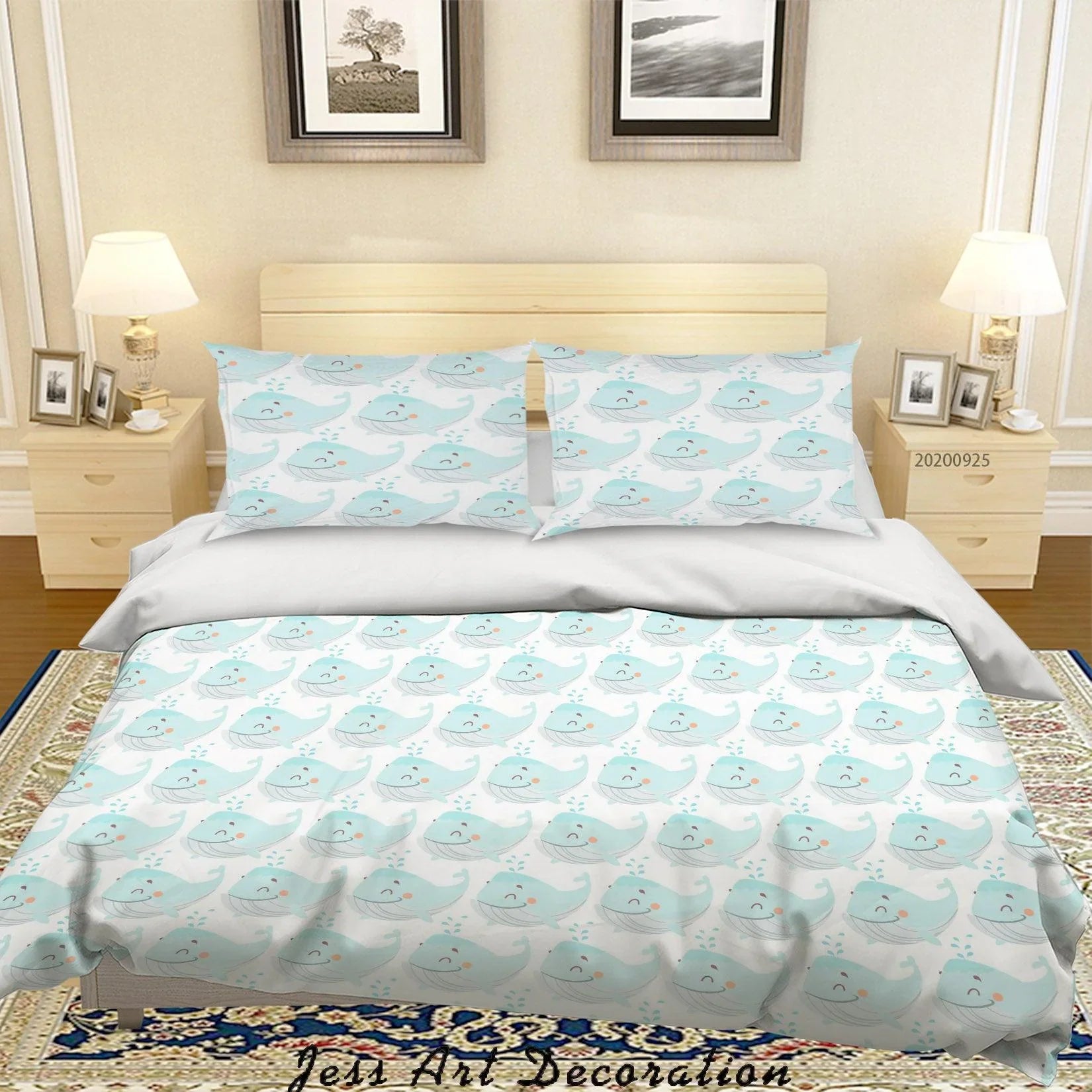 3D Cartoon Animal Whale Pattern Quilt Cover Set Bedding Set Duvet Cover Pillowcases WJ 6413- Jess Art Decoration