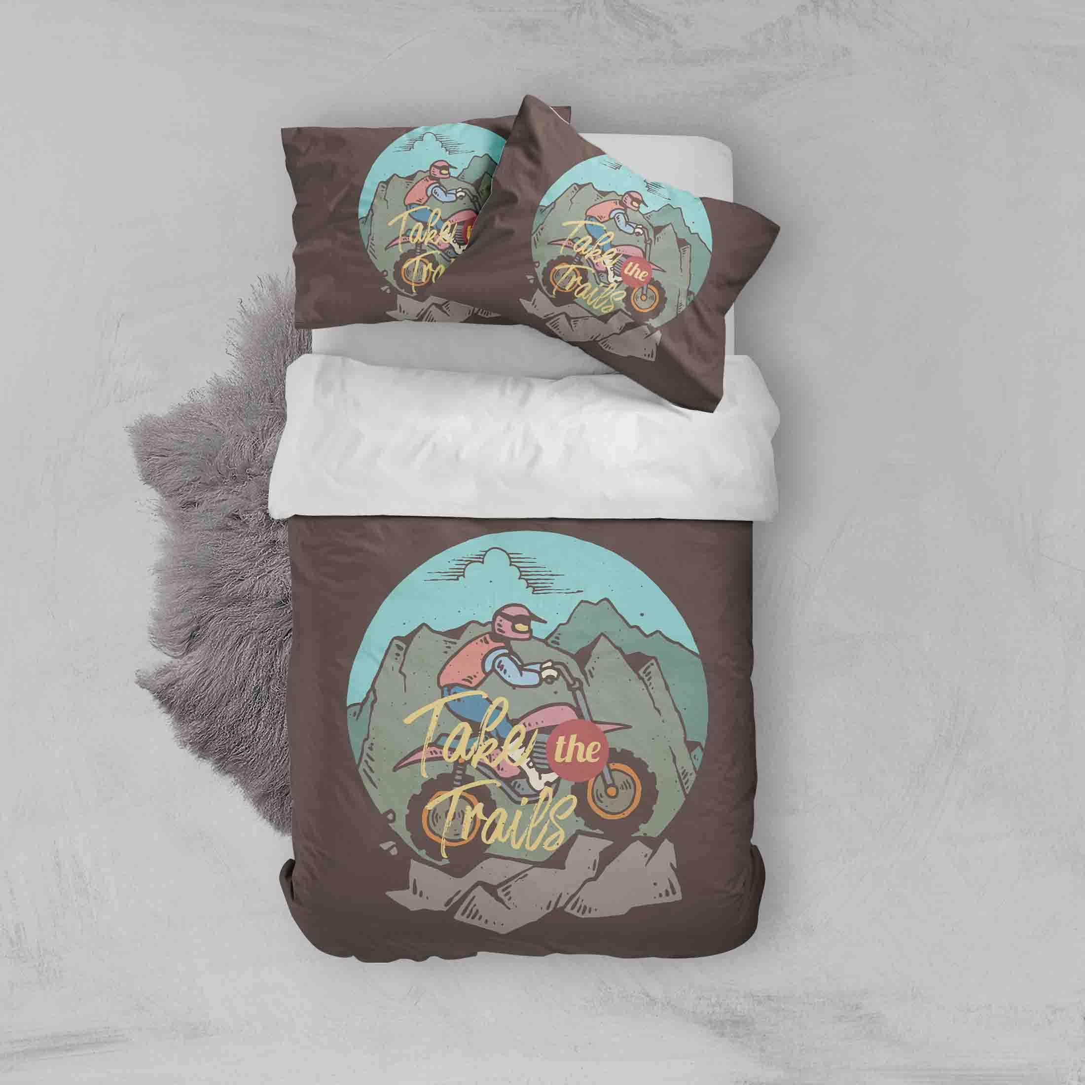3D  Motocross Mountain Green Quilt Cover Set Bedding Set Pillowcases LQH A051- Jess Art Decoration