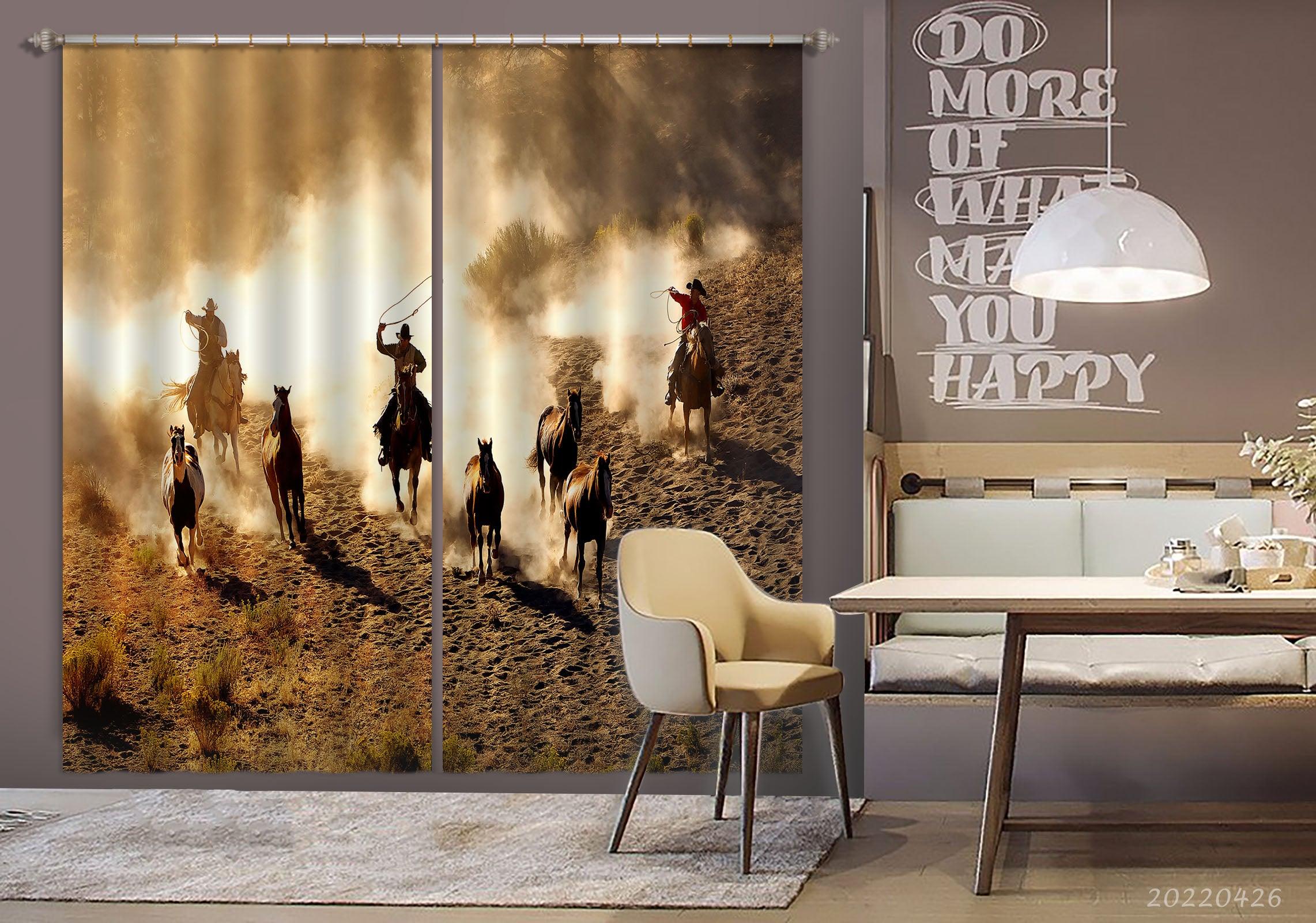 3D Cowboy Horseback Riding Desert Sand Curtains and Drapes GD 4853- Jess Art Decoration