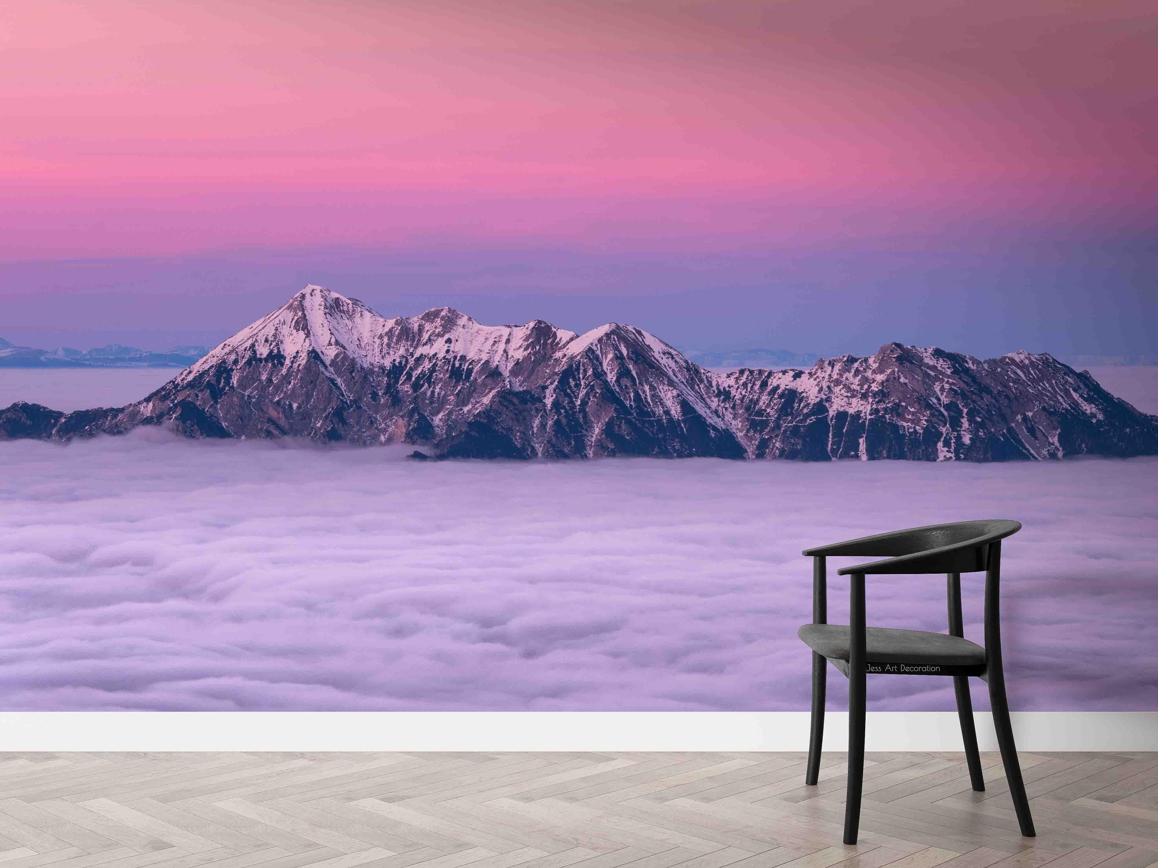 3D Clouds Mountain Top Pink Sky Wall Mural Wallpaper GD 2178- Jess Art Decoration