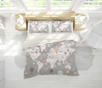 3D Gray World Map Hot Air Balloon Quilt Cover Set Bedding Set Pillowcases 35- Jess Art Decoration