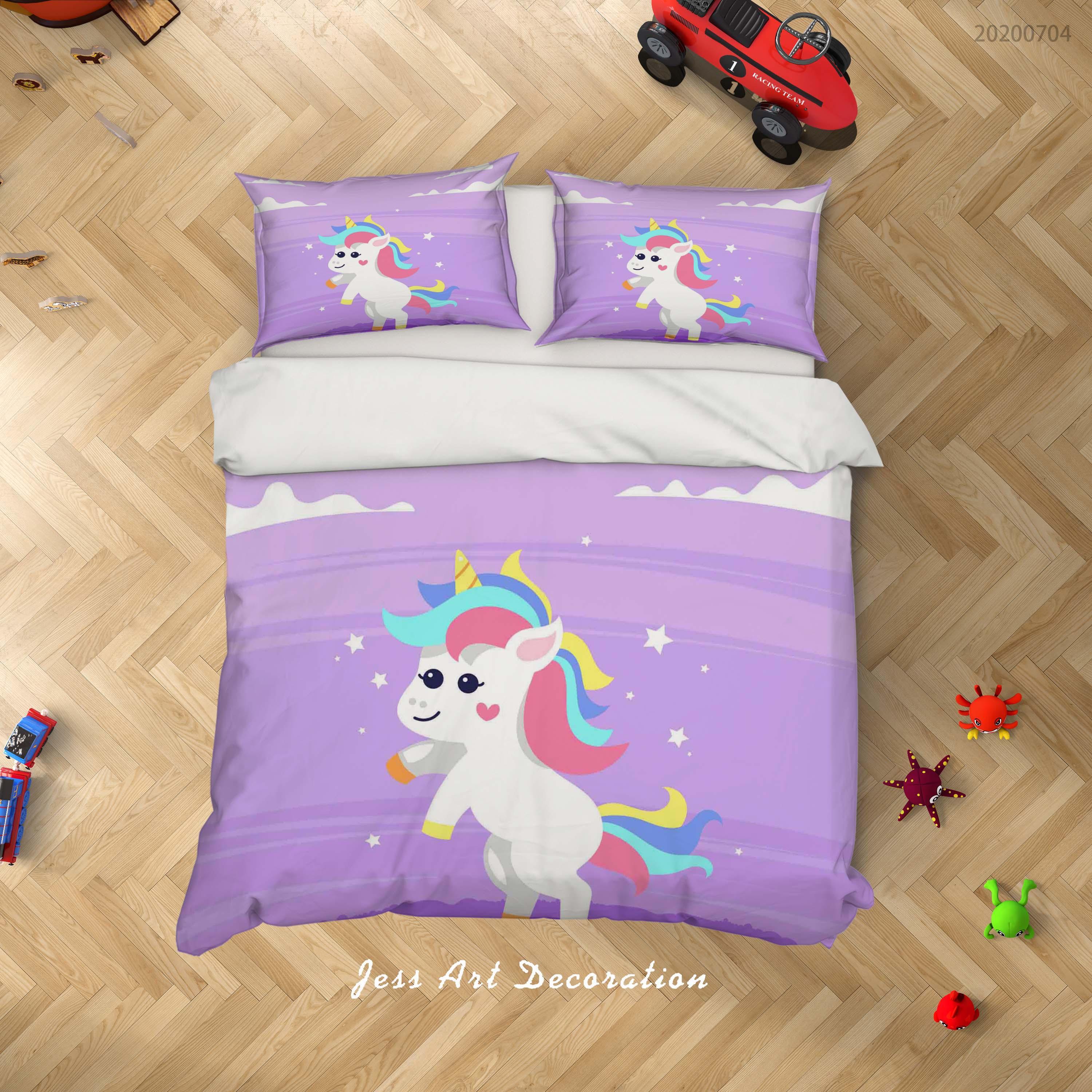 3D Purple Unicorn Quilt Cover Set Bedding Set Duvet Cover Pillowcases SF209- Jess Art Decoration