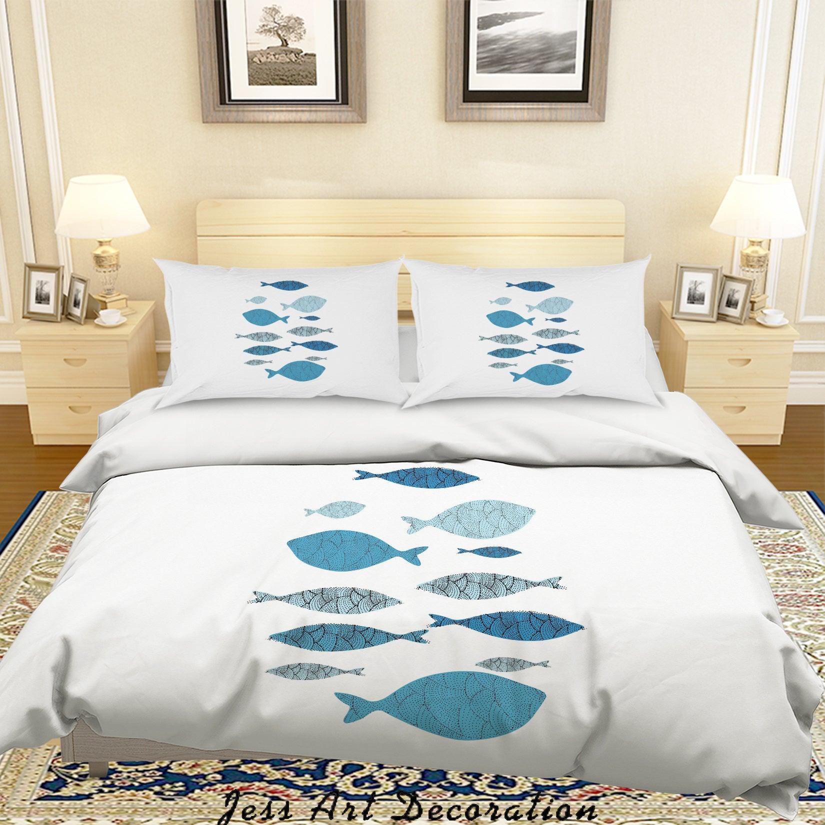 3D White Fish Quilt Cover Set Bedding Set Pillowcases 15- Jess Art Decoration