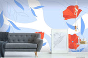 3D Abstract Blue Leaf Red Floral Wall Mural Wallpaper LQH 219- Jess Art Decoration