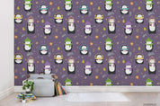 Cartoon Musical Knitted Hat Penguin Animal Purple Wall Mural Wallpaper LXL- Jess Art Decoration