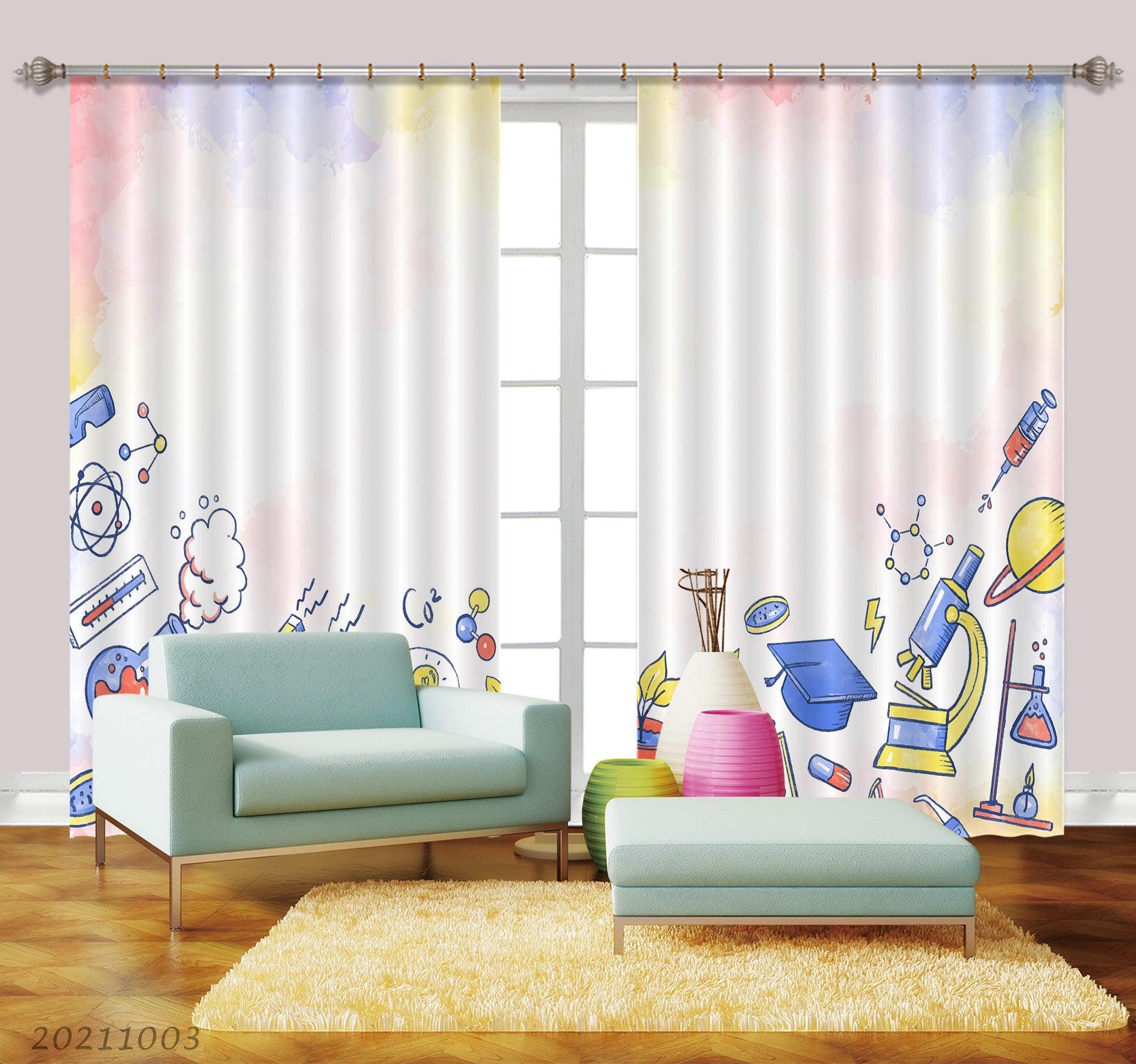 3D Cartoon School Supplies Curtains and Drapes LQH 93- Jess Art Decoration